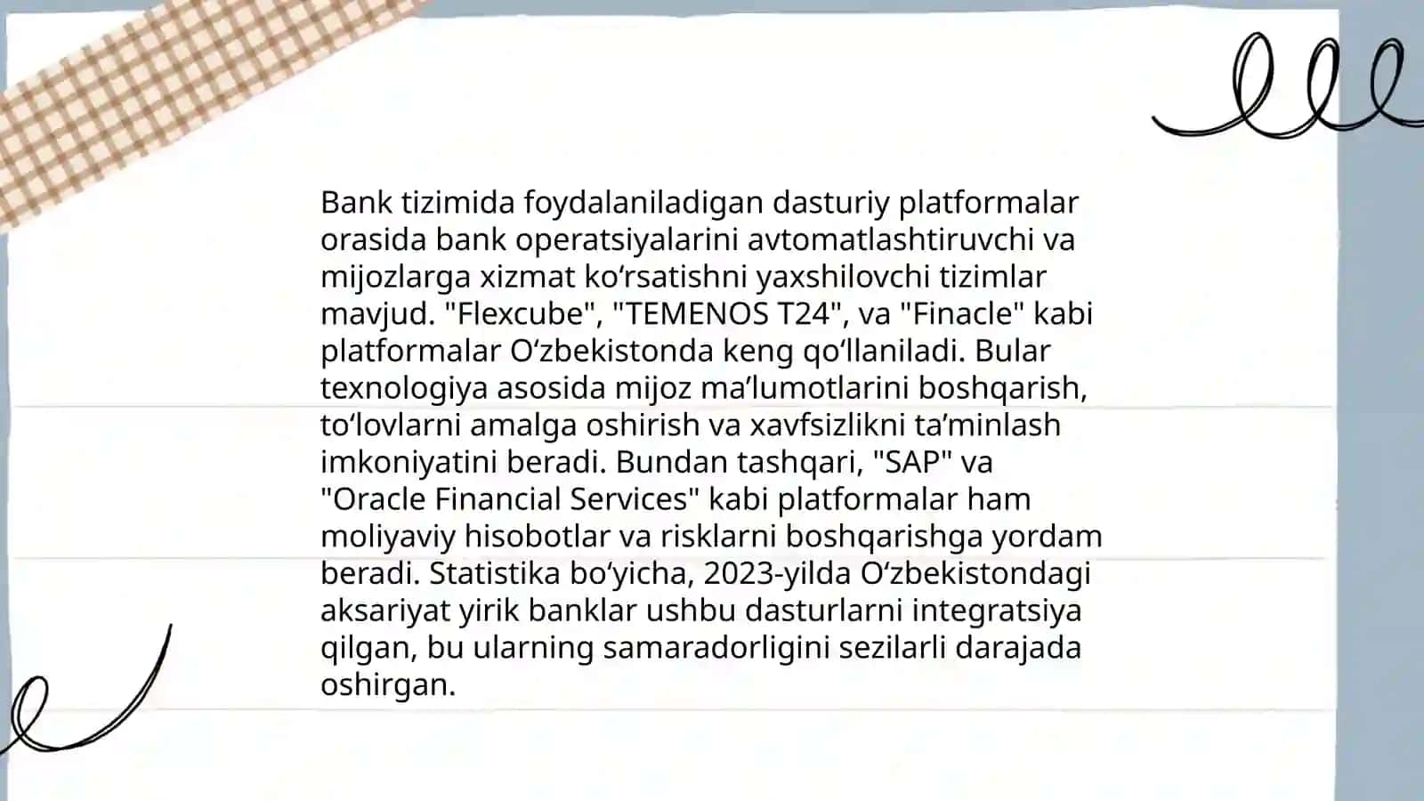 Moliyaviy amaliyotda qo'llaniladiganasosiy dasturiy platformalar VA ularning raqamlashtirish transformatsiyasi 4