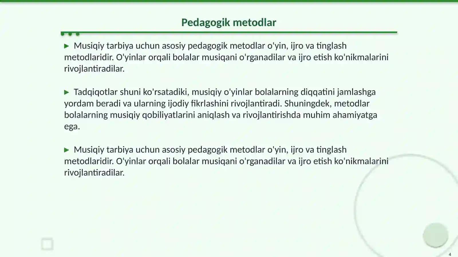 Maktabgacha yoshdagi bolalarga musiqiy tarbiya berish metodlari 4