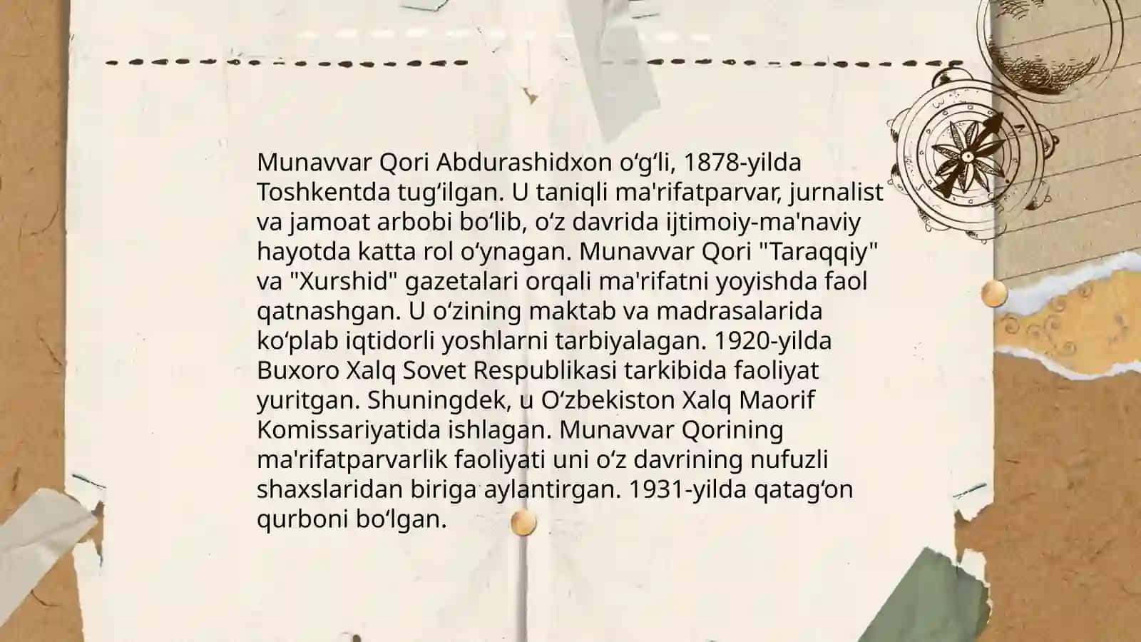 Jadid ma'rifatparvarlarining o lka ijtimoiy-ma'naviy hayotida tutgan orni (Munavvar Qori, Fitrat, Behbudiy, Avloniy va 4 soat boshq.) 4