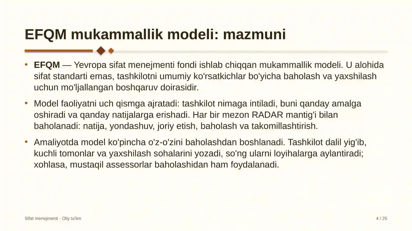 tashqi reklama sohasida efqm mukammallik modelini qo'llash 4548 4
