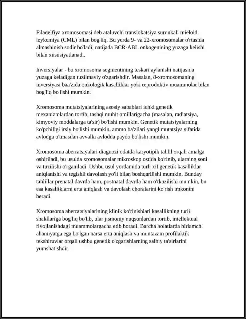 XROMOSOMA ABBERATSIYALARI YOKI QAYTA TUZILISHLARI 4