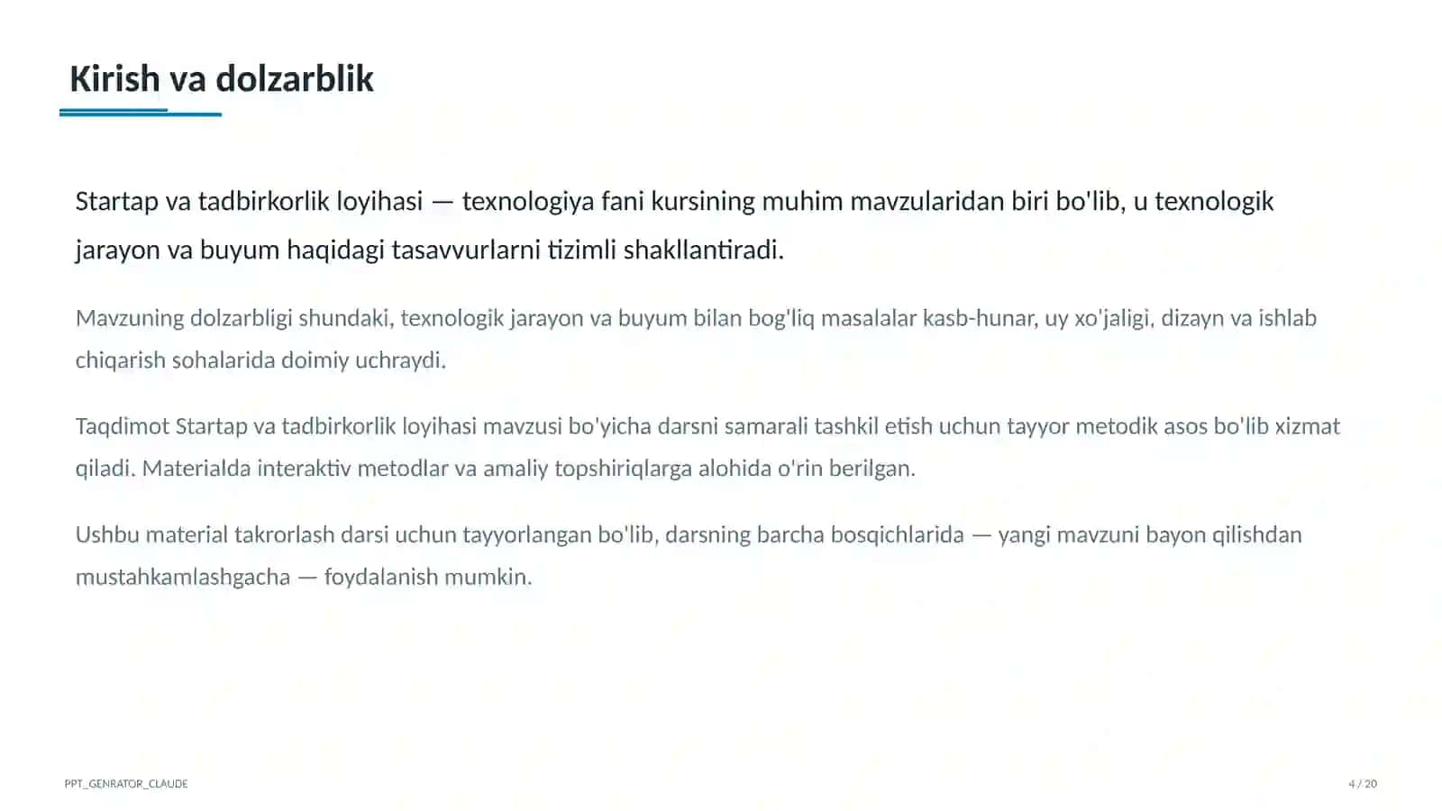 Startap va tadbirkorlik loyihasi (11-sinf) 4