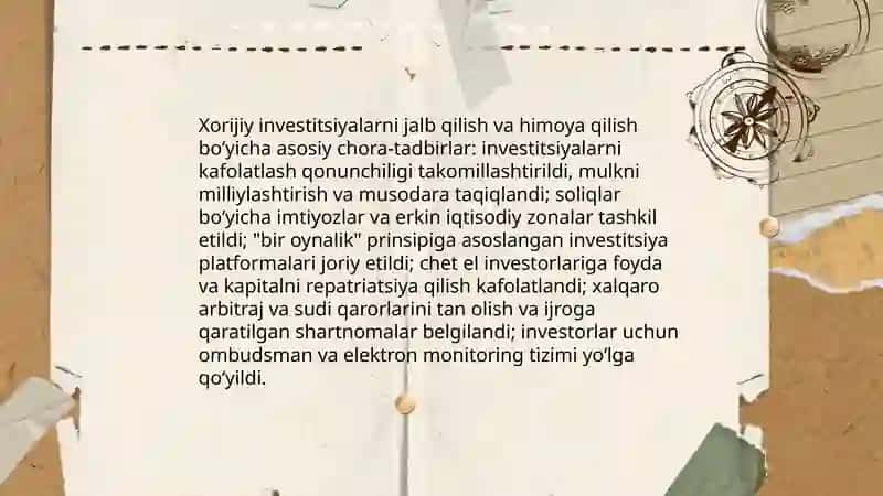 Prezident Shavkat Mirziyoevning Oliy Majlisga murojaatnomasidan òrin olgan ijtimoiy-iqtisodiy masalalar 4