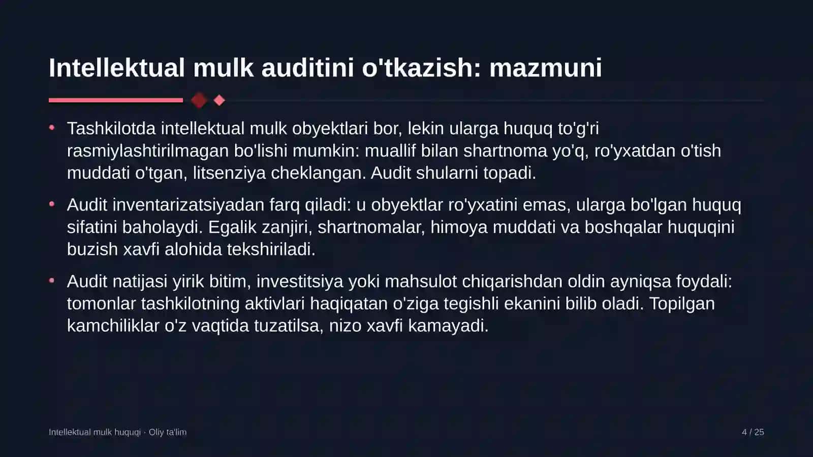 Ta'mirlash-pardozlash ishlarida intellektual mulk auditini o'tkazish 4