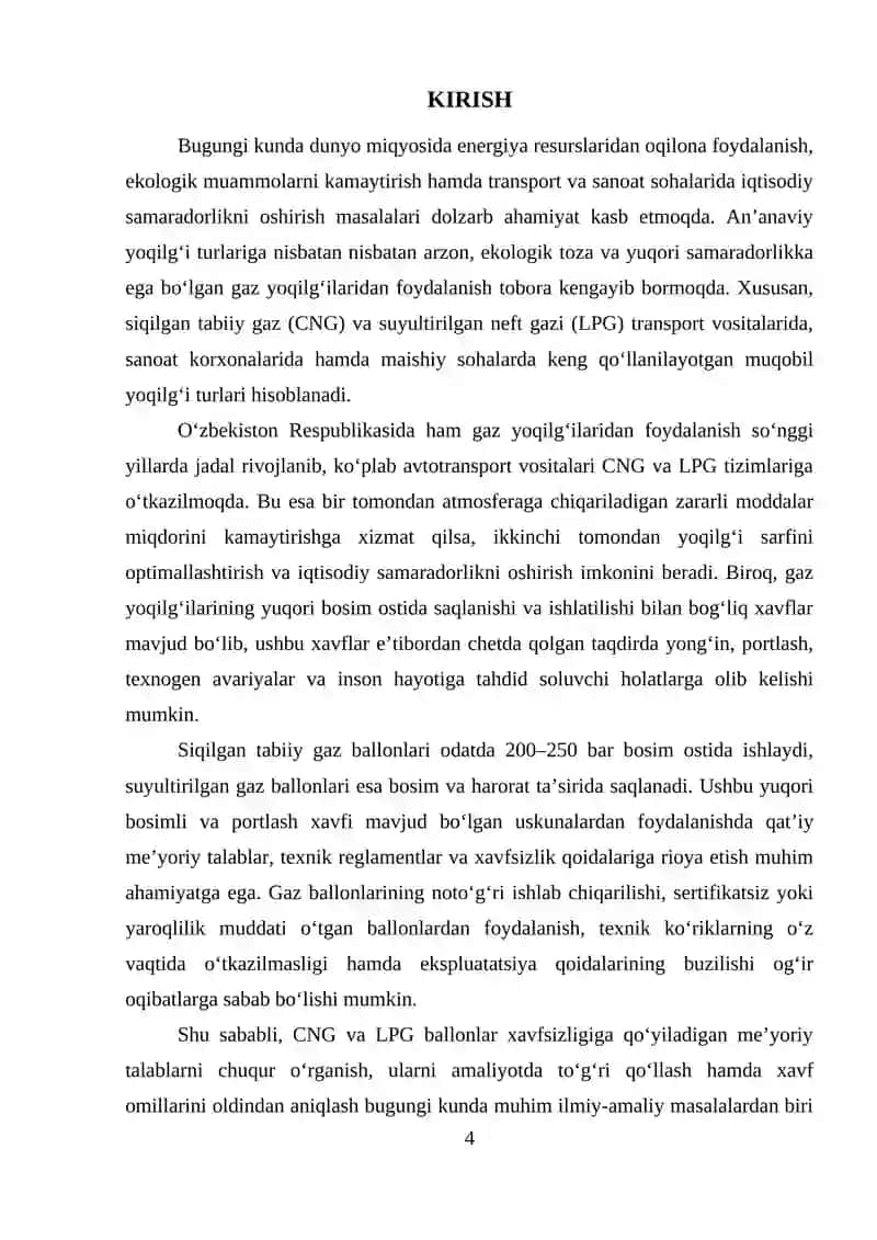 SIQILGAN TABIIY GAZ (CNG) VA SUYULTIRILGAN GAZ (LPG) BALLONLAR XAVFSIZLIGIGA QO‘YILADIGAN ME’YORIY TALABLAR 4