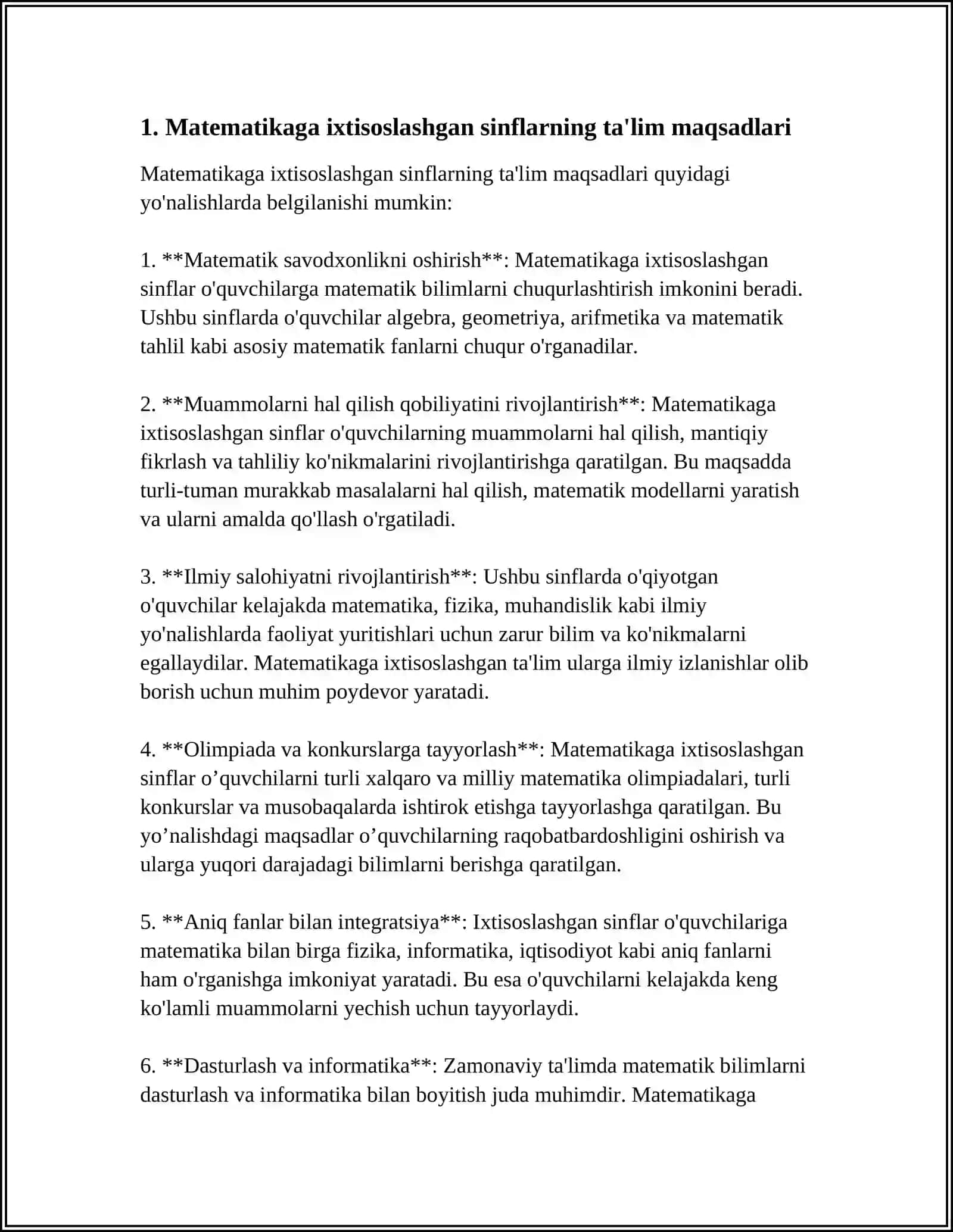 MATAMATIKAGA IXTISOSLASHGAN SINFLARDA TA'LIMNI TASHKIL ETISHNING O'ZIGA XOS XUSUSIYATLARI 4