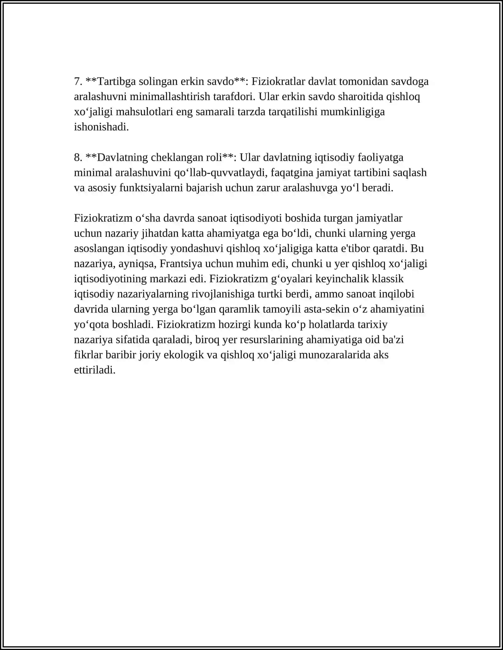 FIZIOKRATLAR MAKTABI. F.KENENING IQTISODIY JADVALI 4