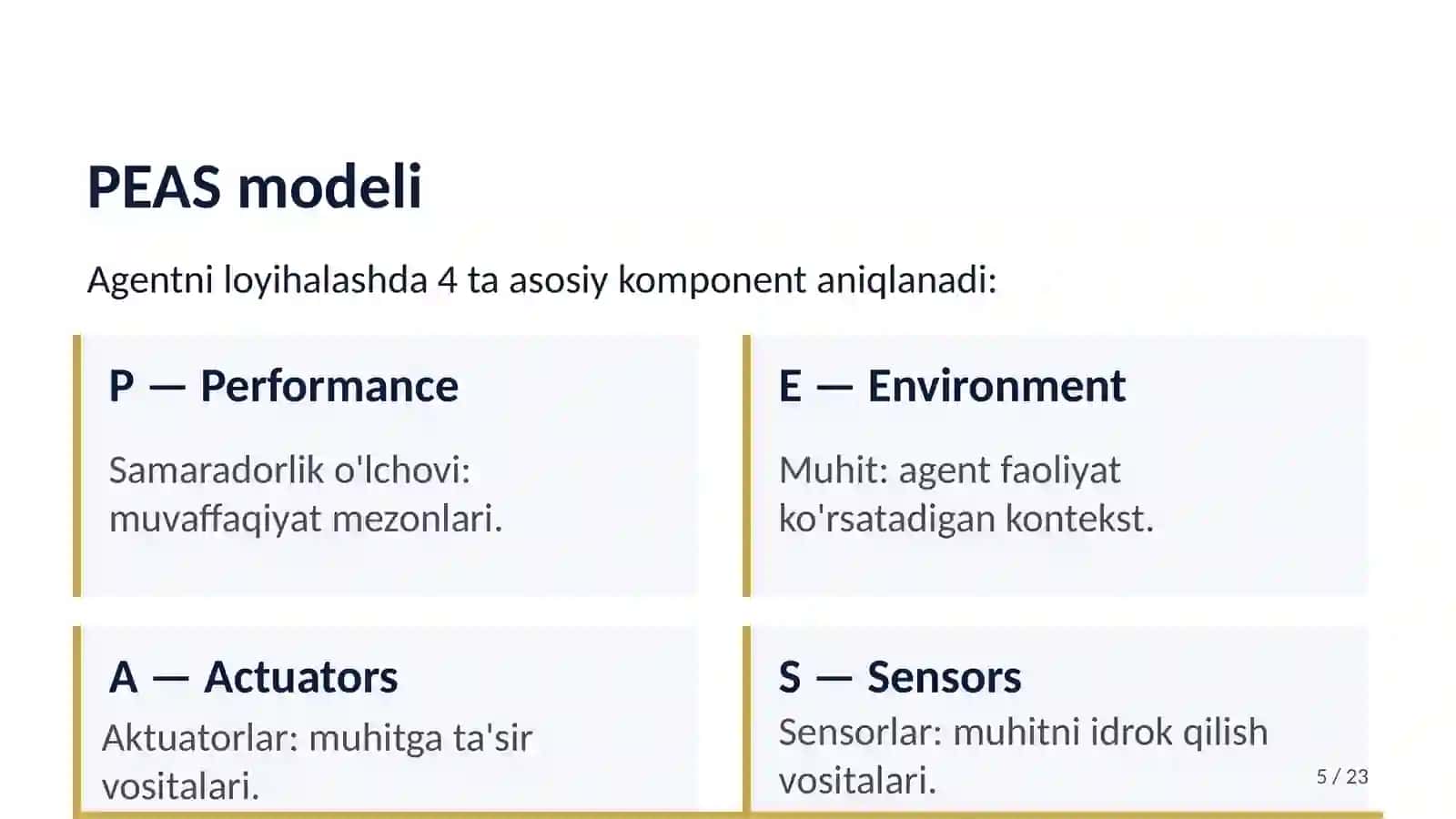 Intelektual agentlar va ko'p agentli tizimlar 4
