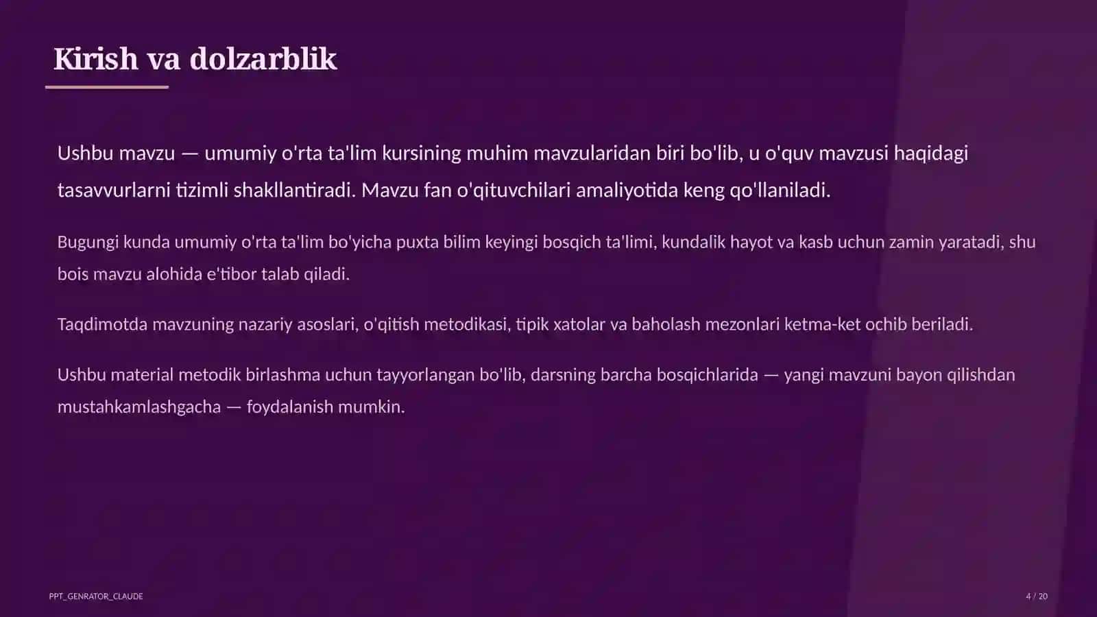 Ekologik ta'lim: iqlim o'zgarishi, suv tejash va chiqindilarni saralash Dolzarb mavzular — maktab va o'qituvchilar (2026) — metodik birlashma uchun 4