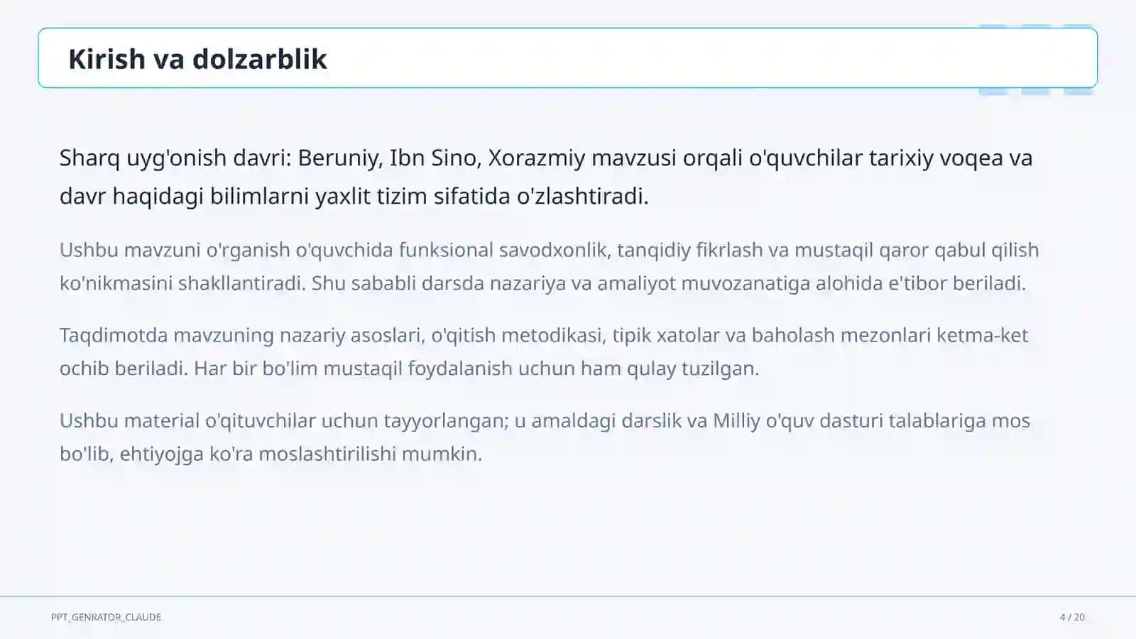 Sharq uyg'onish davri: Beruniy, Ibn Sino, Xorazmiy (7-sinf) 4