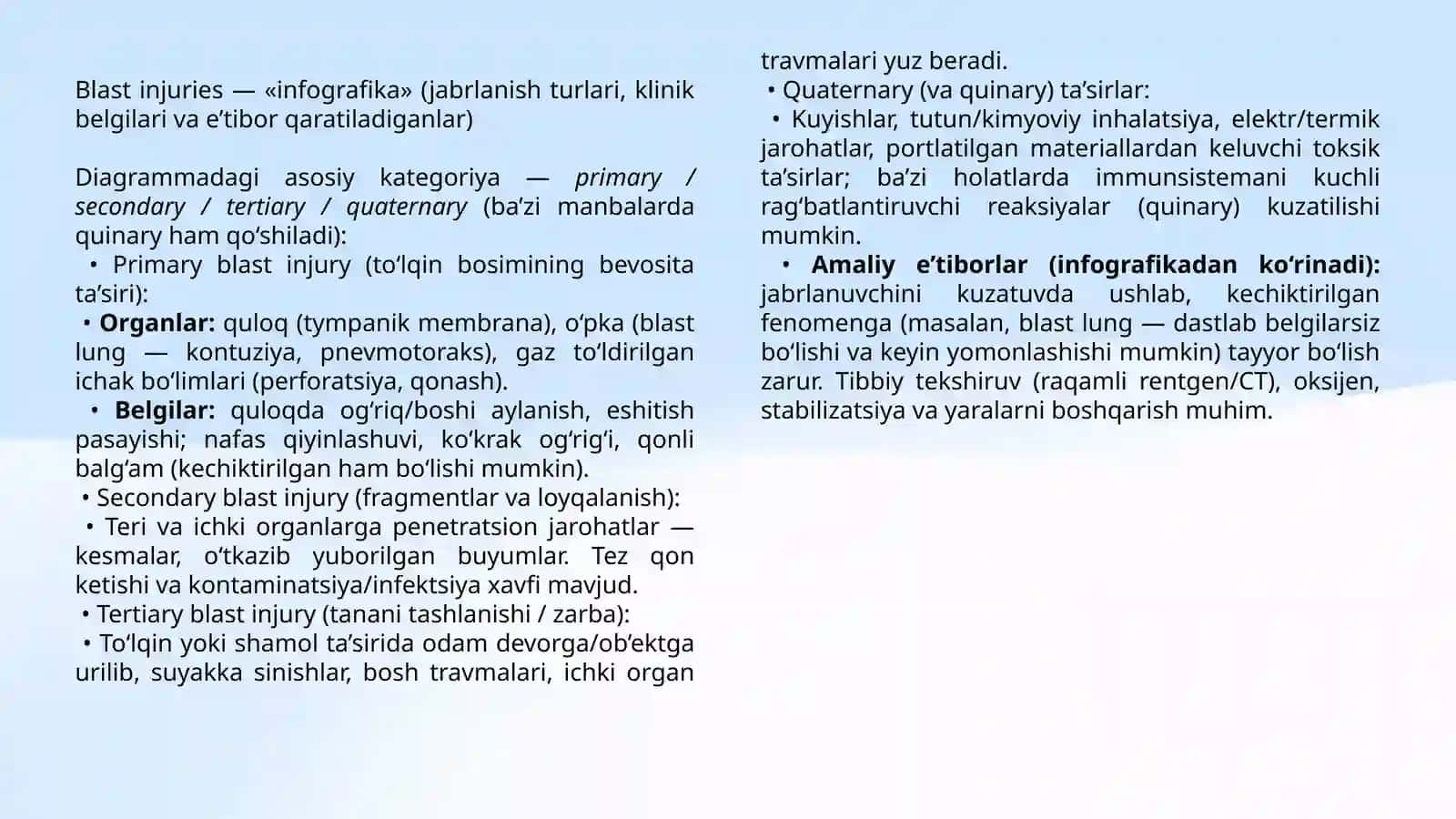 To’lqin zarbi. Jabrlanish zonalari tavsifi. Yorug‘lik ajralishi. O’tuvchi nurlar 4