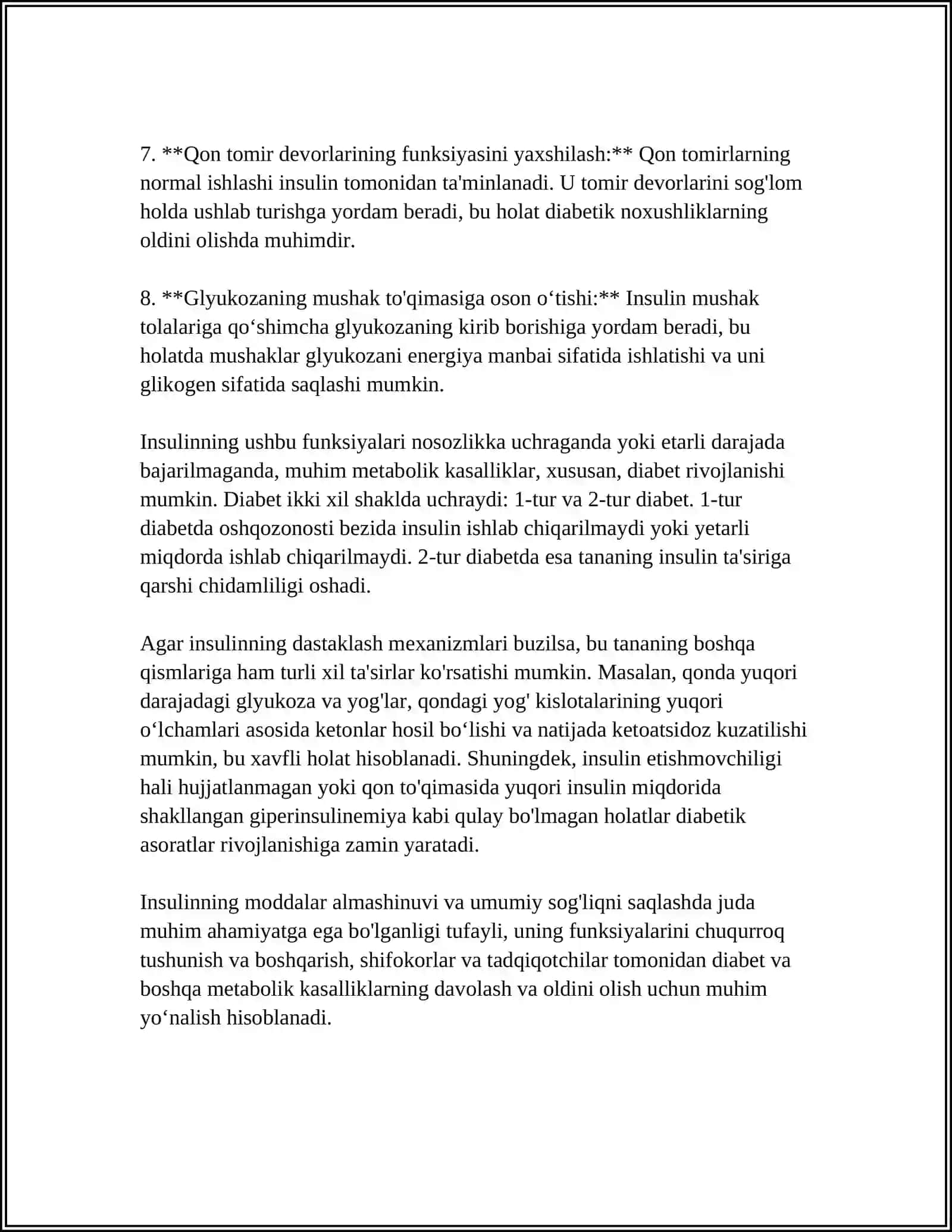 MAVZU 8. ODAM ORGANIZMIDA KECHADIGAN METABOLIK JARAYONLARDA INSULIN VA GLYUKOGONNING ROLI 4