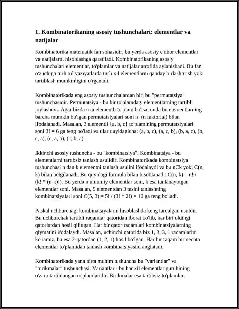 KOMBINATORIKA ELЕMЕNTLARI. KOMBINATORIKA MASALALARI: YIG`INDI VA KO`PAYTMA QOIDASI 4