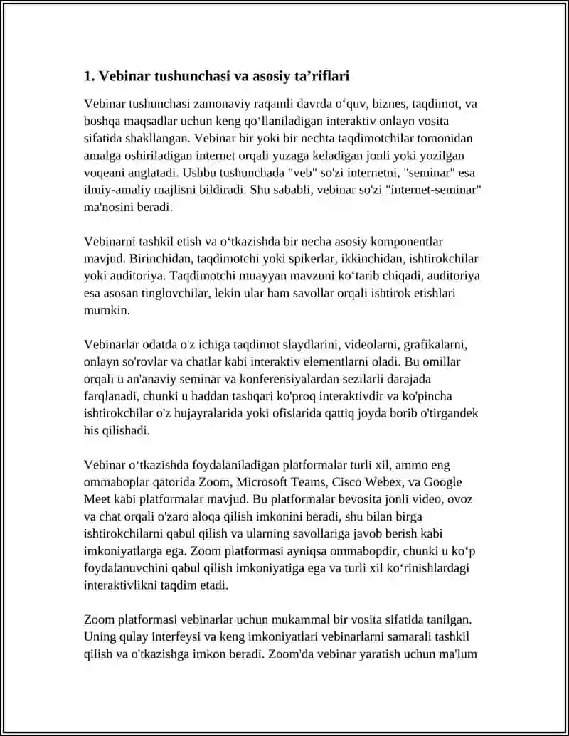 VEBINAR TUSHUNCHASI VA PLATFORMALARI, ULARNI TASHKIL ETISH VA ULANISH. ZOOM PLATFORMASI VA UNDA ISHLASH, SOHADA QO'LLASH 4