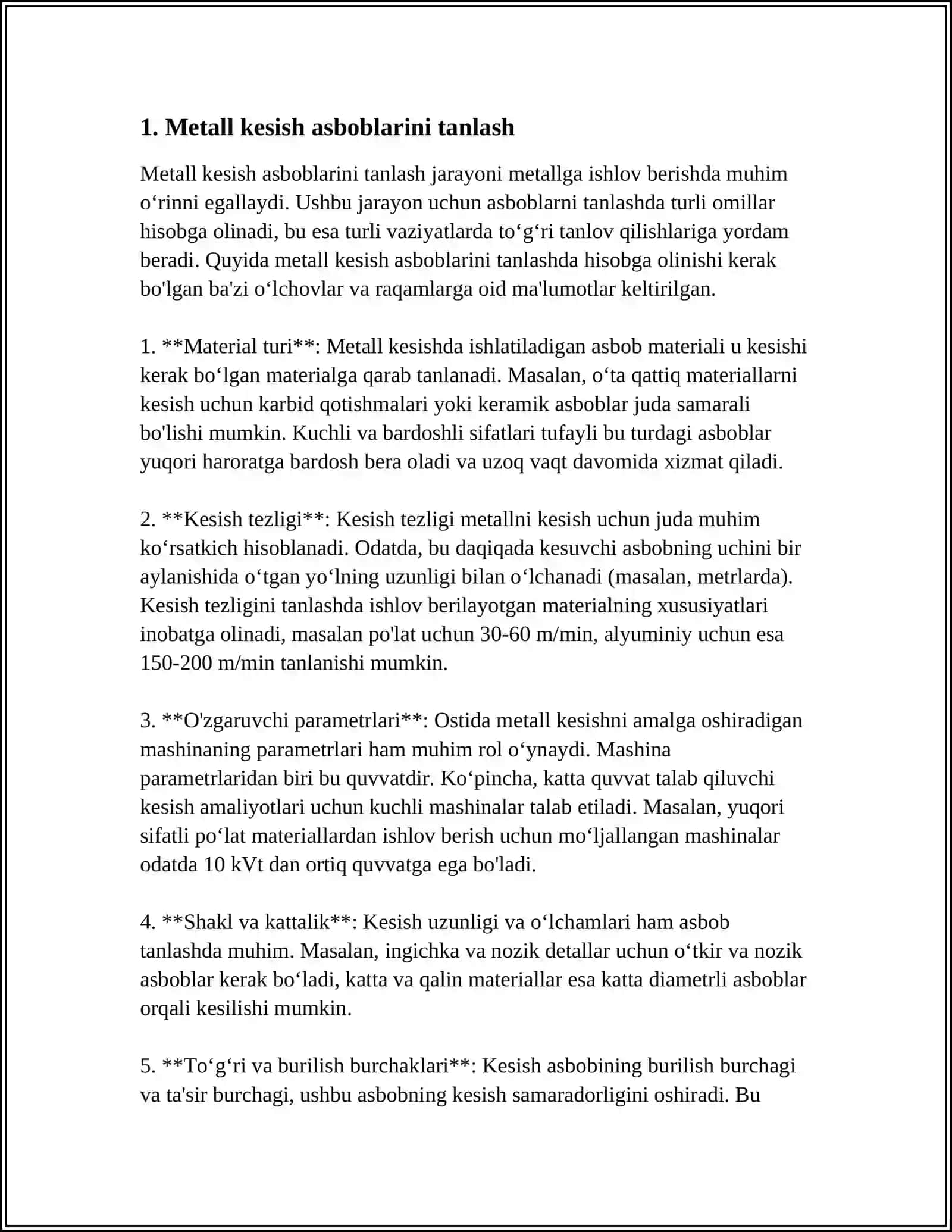 METALL KESISH TASGOHINI ISHLASH JARAYONINI KO'RSATIB BERING 4