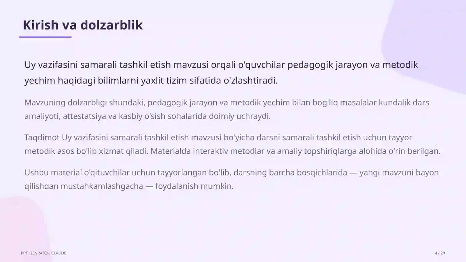 Dars rejasi 4