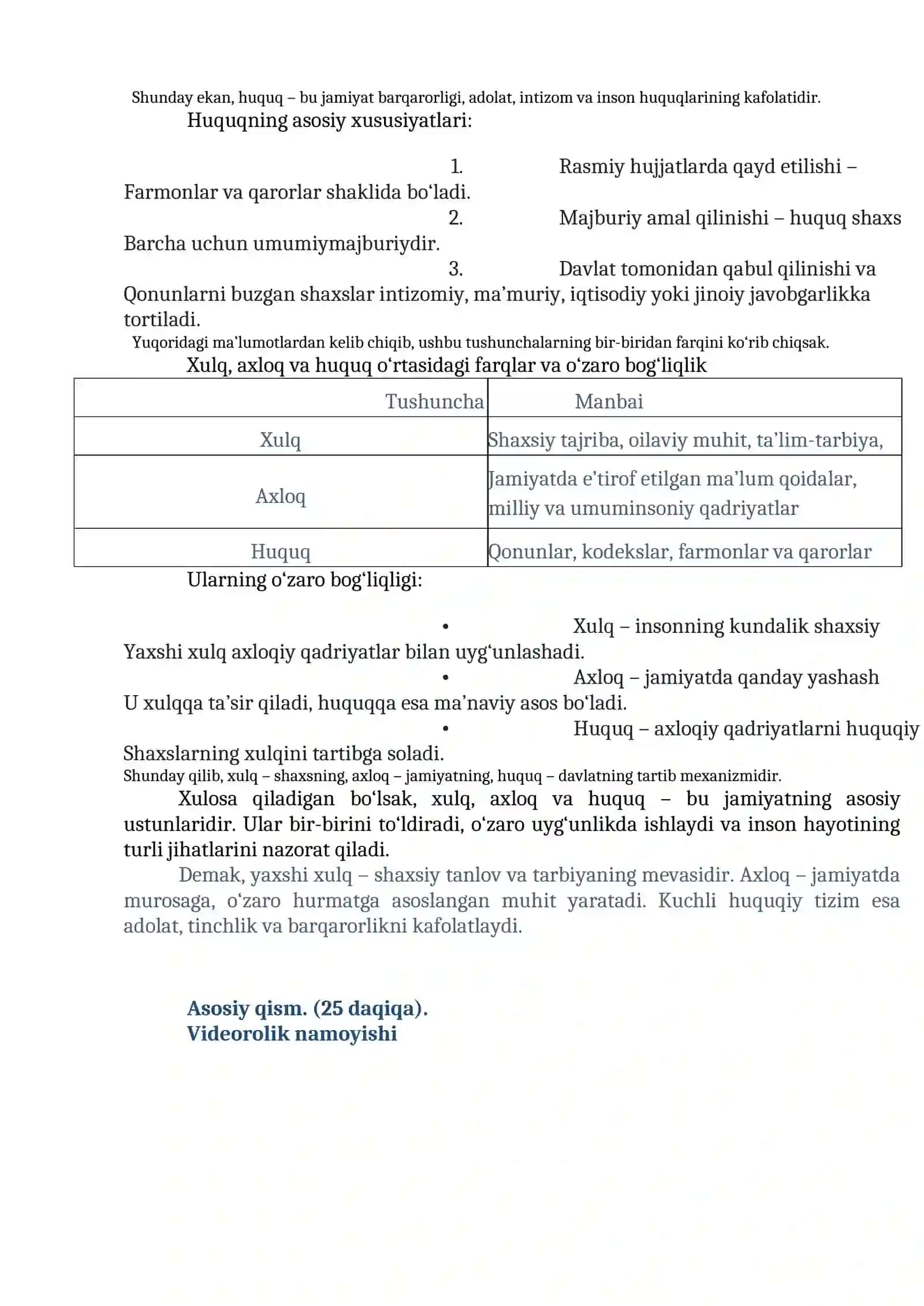 XULQ, AXLOQ VA HUQUQ 4