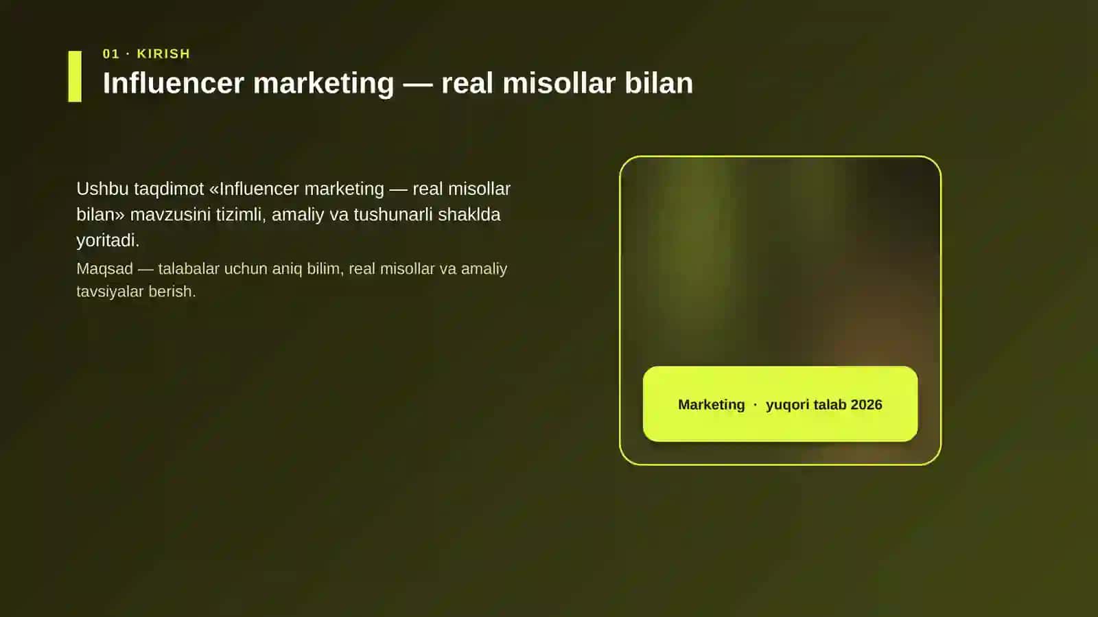 Influencer marketing — real misollar bilan 4