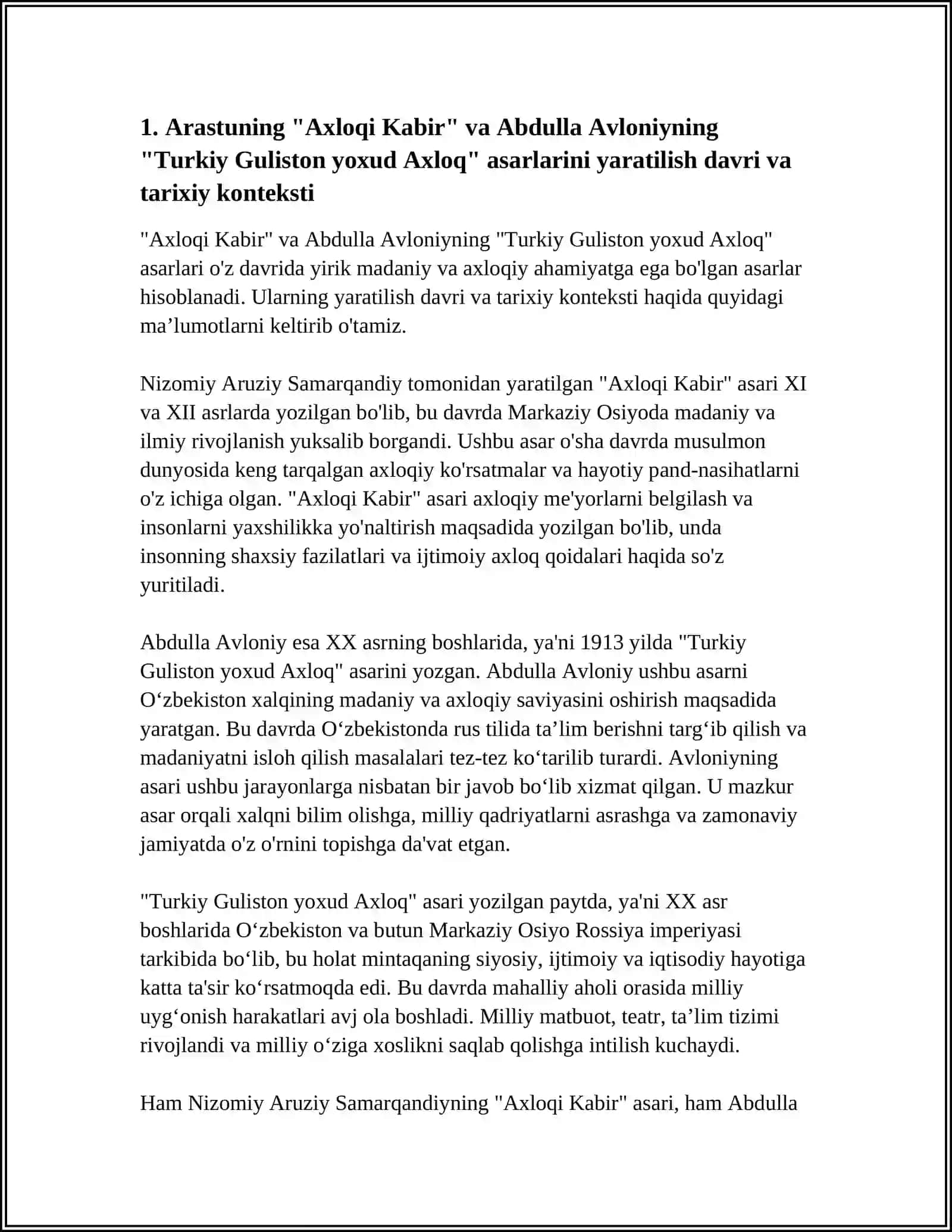 AXLOQ VA NAFOSAT FALSAFASIDAN MUSTAQIL ISHI ARASTUNING "AXLOQI KABIR" ASARI VA ABDULLA AVLONIYNING "TURKIY GULISTON YOXUD AXLOQ" ASARINING KOMPARATIVISTIK TAHLILI 4