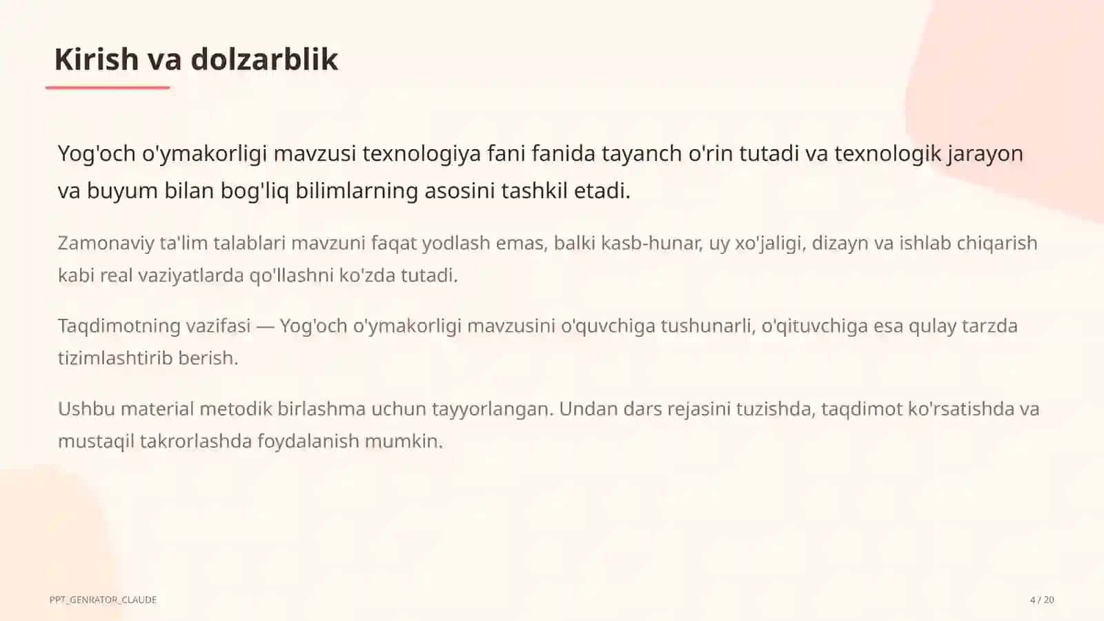 Yog'och o'ymakorligi (7-sinf) 4