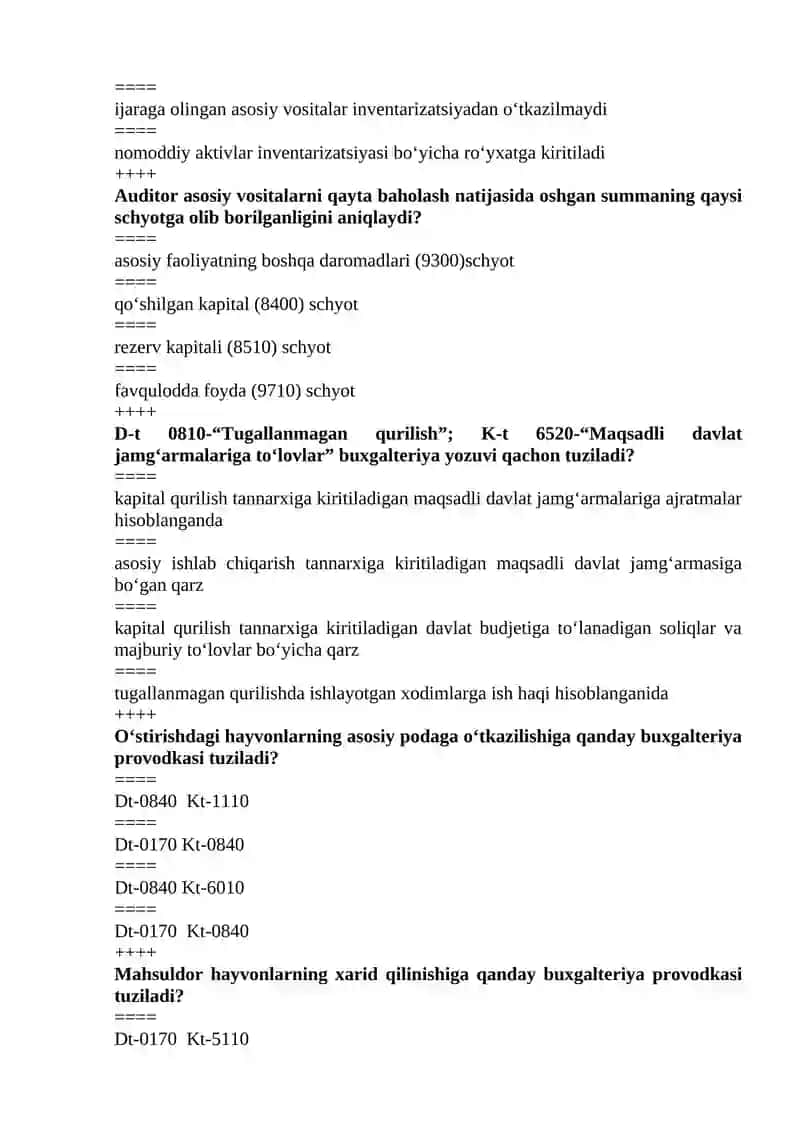 "BOSHQA TARMOQLARDA AUDIT" FANIDAN TEST SAVOLLARI 4