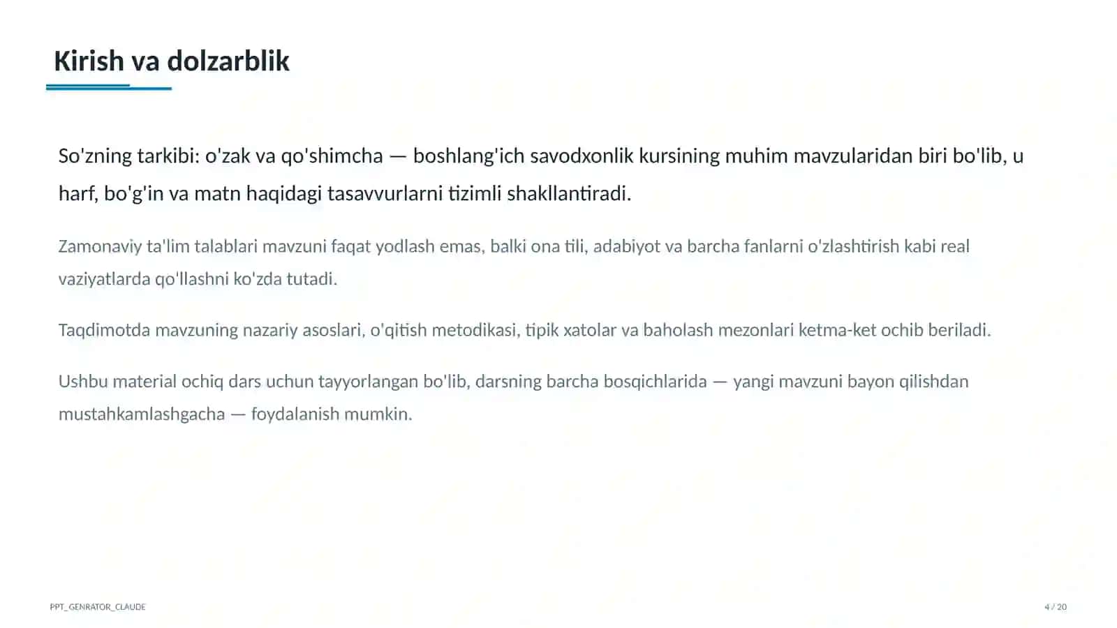 So'zning tarkibi: o'zak va qo'shimcha (3-sinf) 4