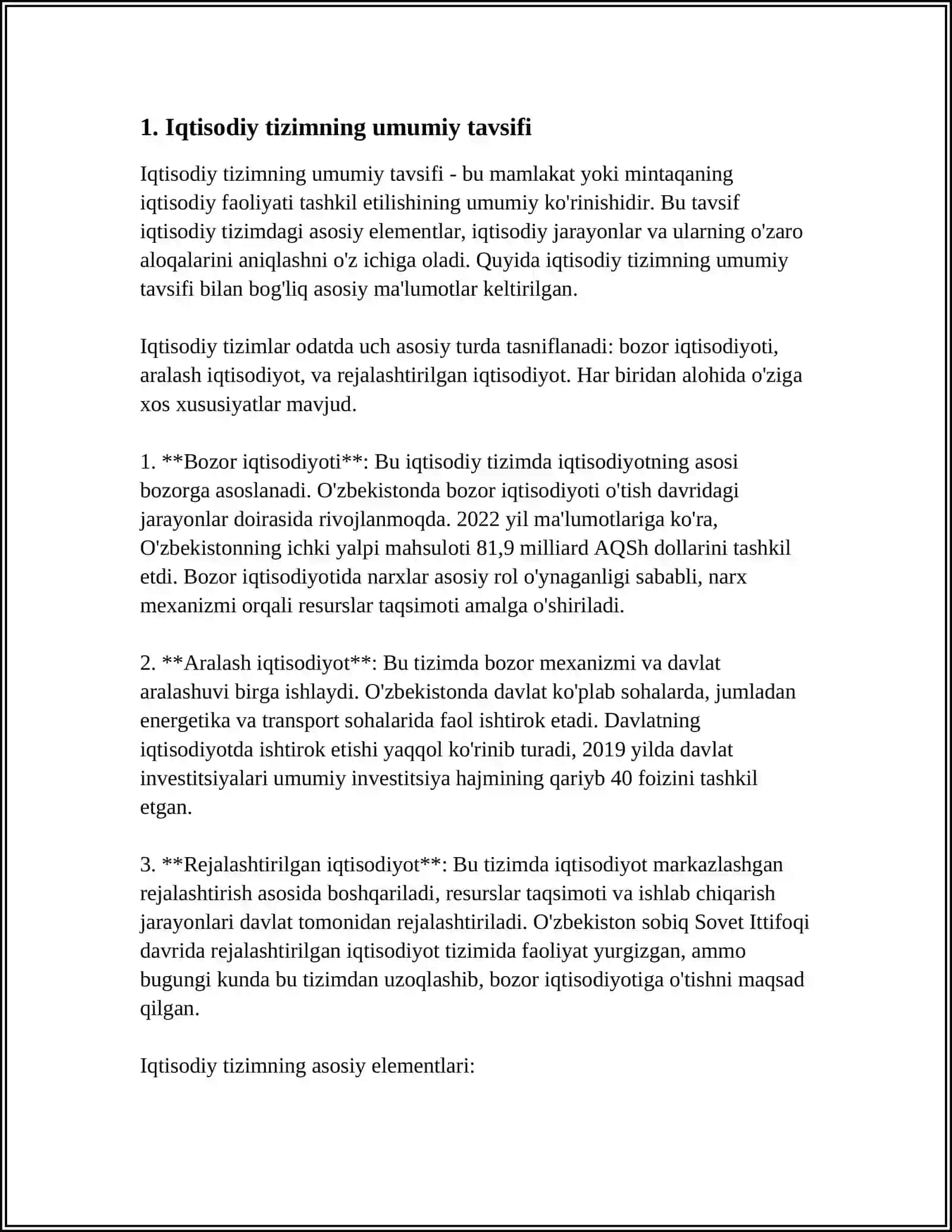 O'ZBEKISTON RESPUBLIKASINING IQTISODIY TIZIMI.XUSUSIY MULKNING DAXLSIZLIGI HAMDA DAVLAT TOMONIDAN MUHOFAZA QILINISHI 4