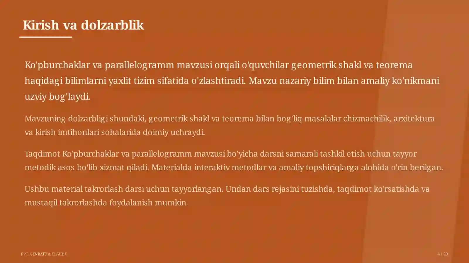 Ko'pburchaklar va parallelogramm (8-sinf) 4