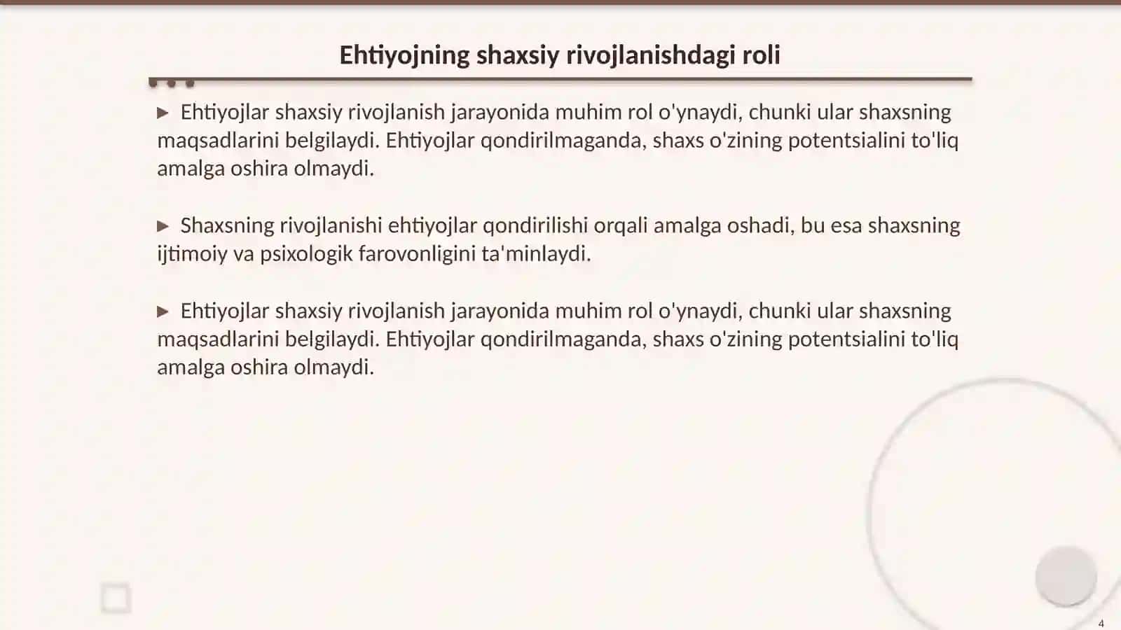 Psixologiya fani ehtiyoj shaxsning faollig manbai sifatida 4