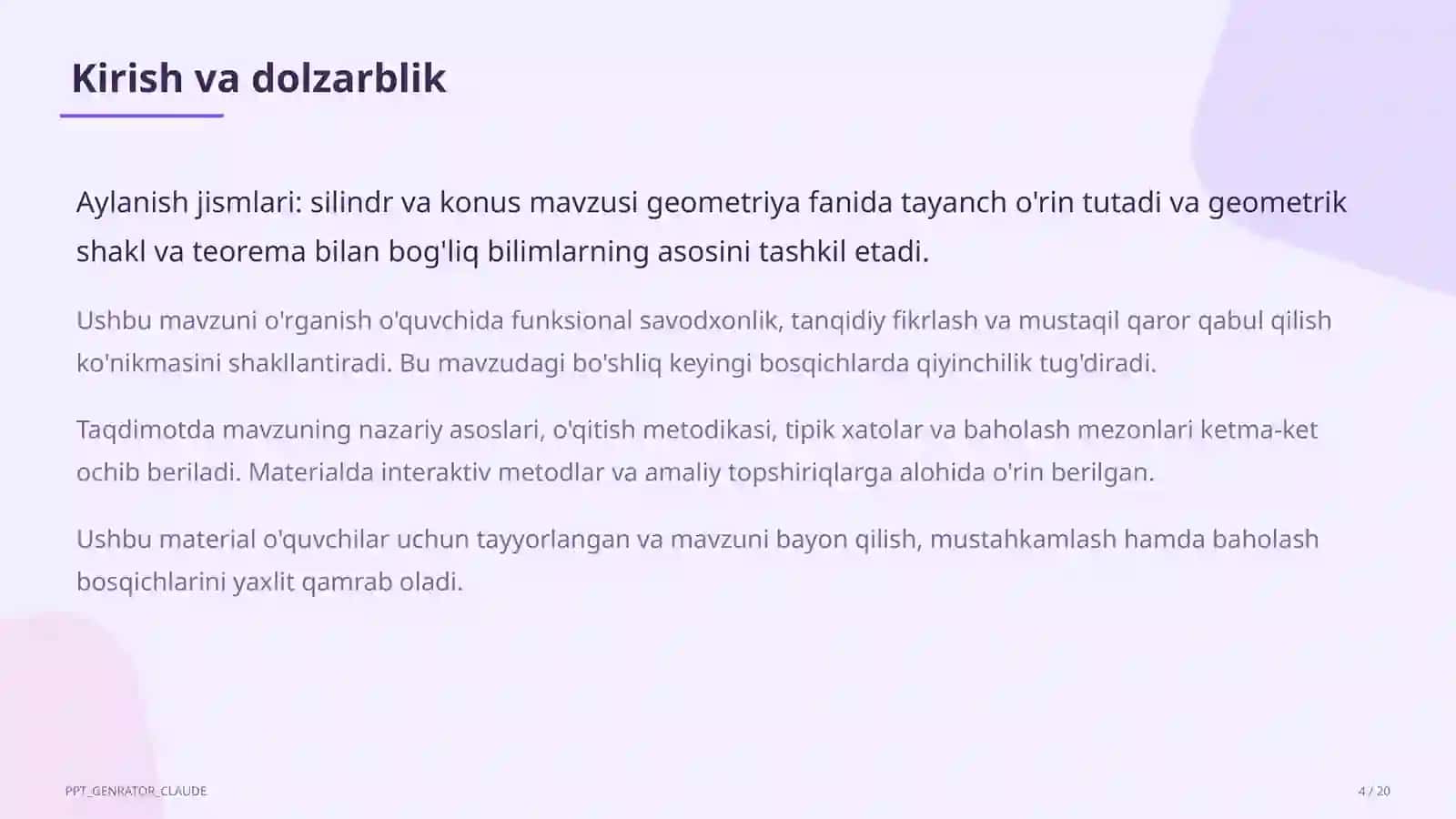 Aylanish jismlari: silindr va konus (11-sinf) 4