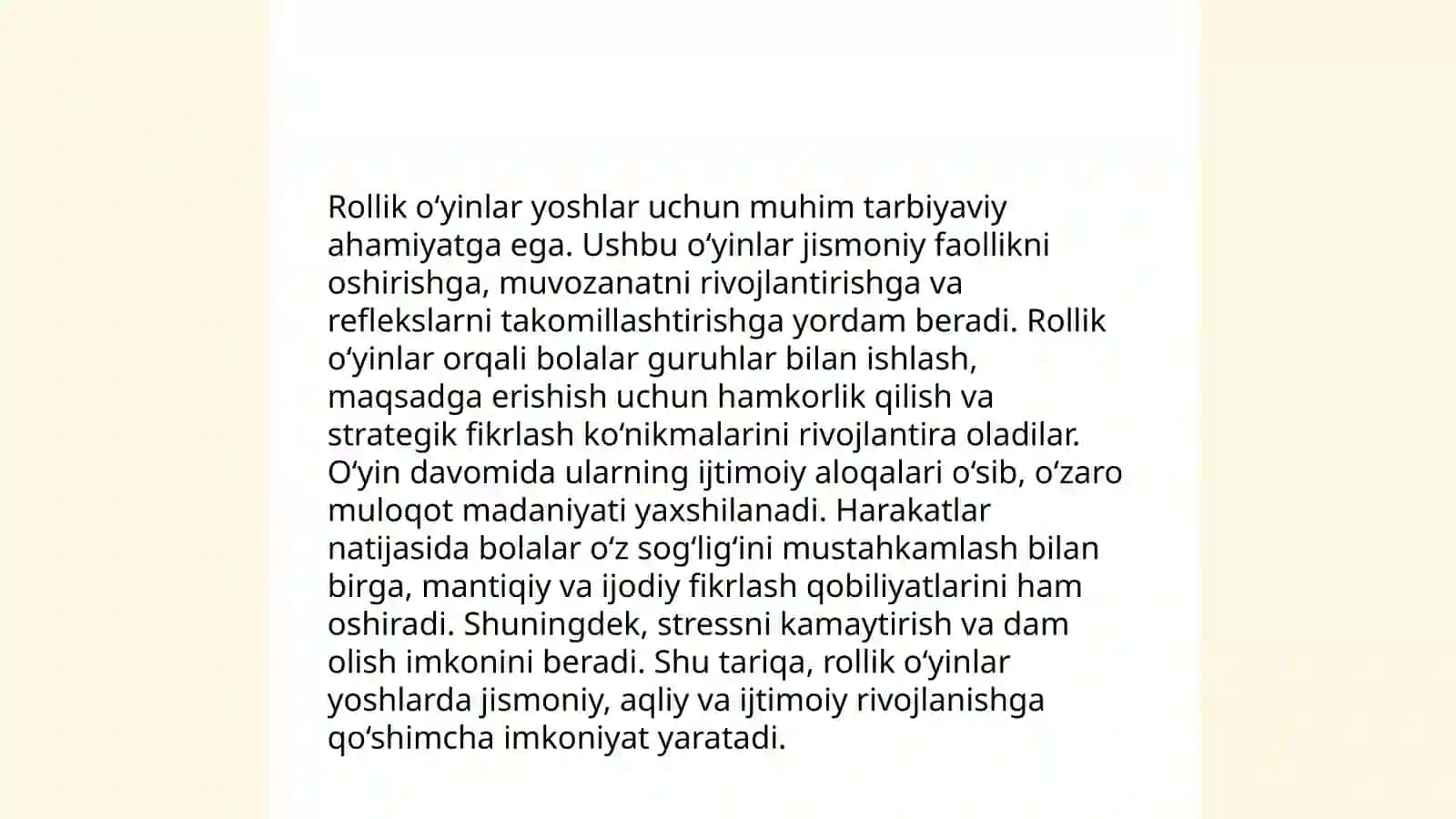 MTT larda oyinlarni tashkil etish mazmun-mohiyati. Talimiy o`yinlarning turlari va pedagogik ahamiyati 4