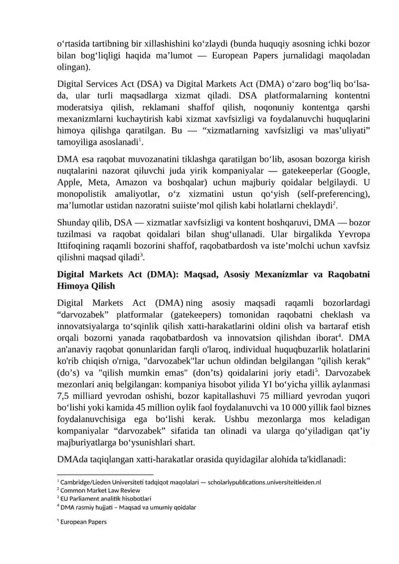 Yevropa Ittifoqining raqamli iqtisodiyotni tartibga solishdagi asosiy tashabbuslari: Digital Markets Act va Digital Services Act — raqobat va iste’molchilar huquqlarini himoya qilish mavzusida  tahliliy malumot 4