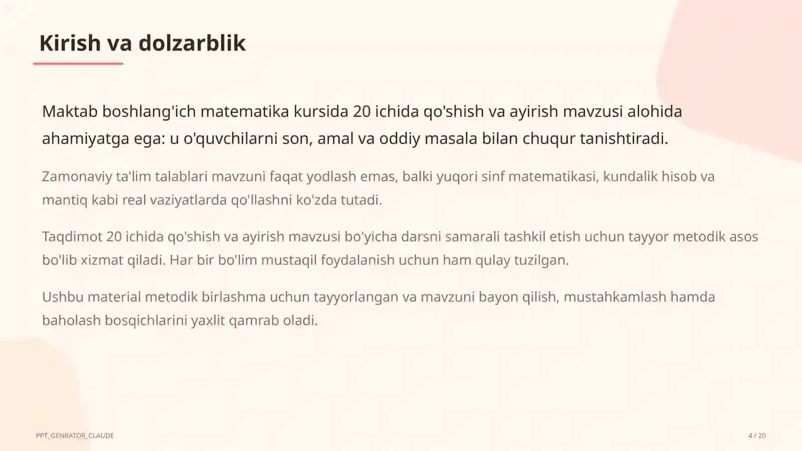 20 ichida qo'shish va ayirish (1-sinf) 4