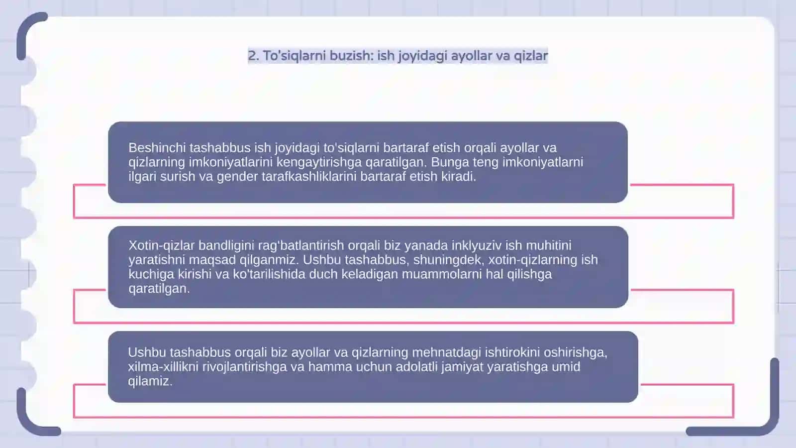 Beshinchi tashabbus: Xotin qizlarni ish bilan ta'minlash 4