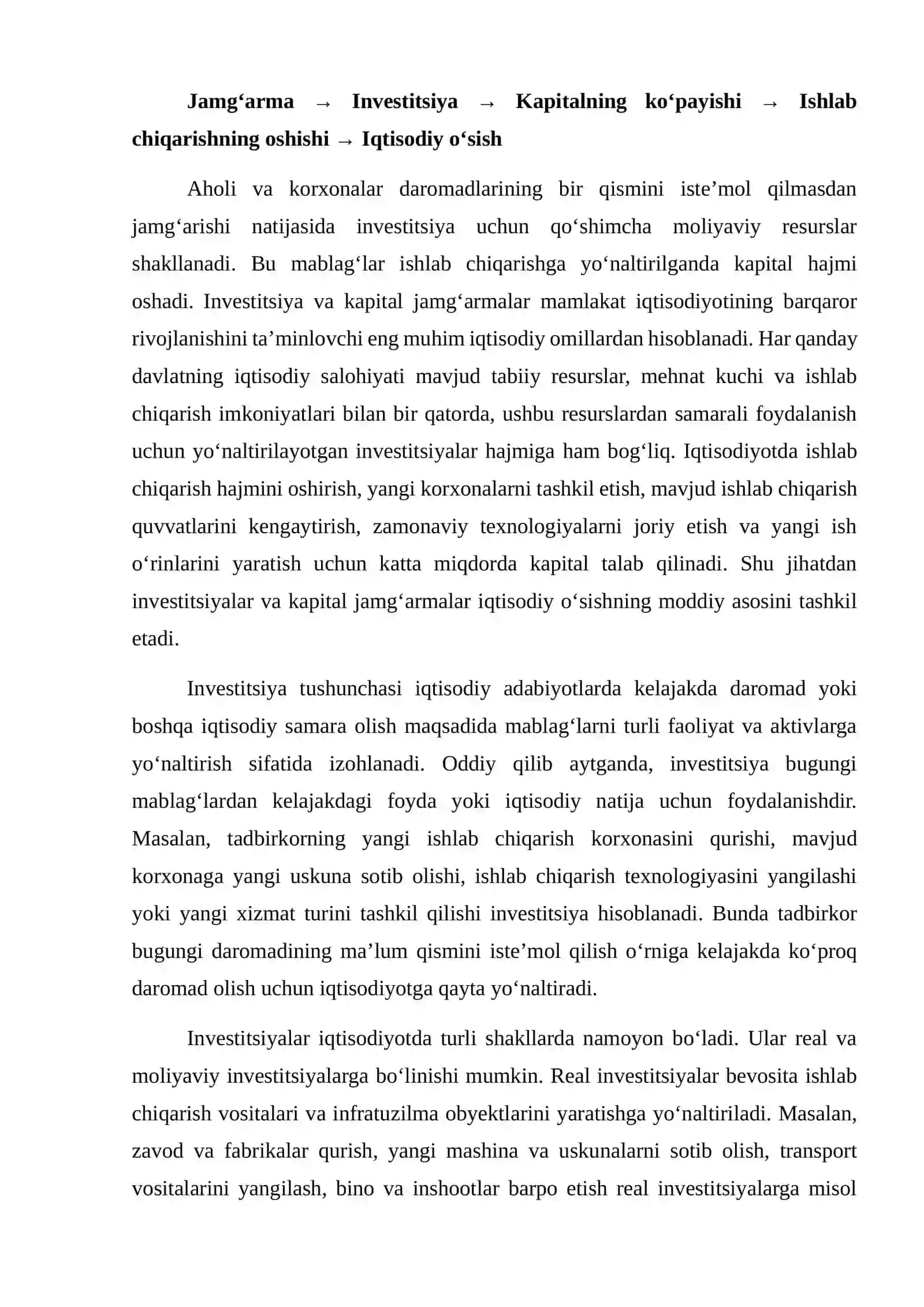 Investitsiyalar va Kapital Jamg‘armalarning Iqtisodiy O‘sishga Ta’siri Bo‘yicha Amaliy Tahlil 4