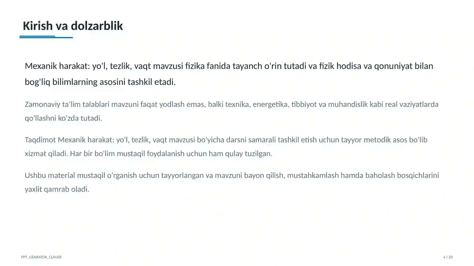 Mexanik harakat: yo'l, tezlik, vaqt (6-sinf) 4