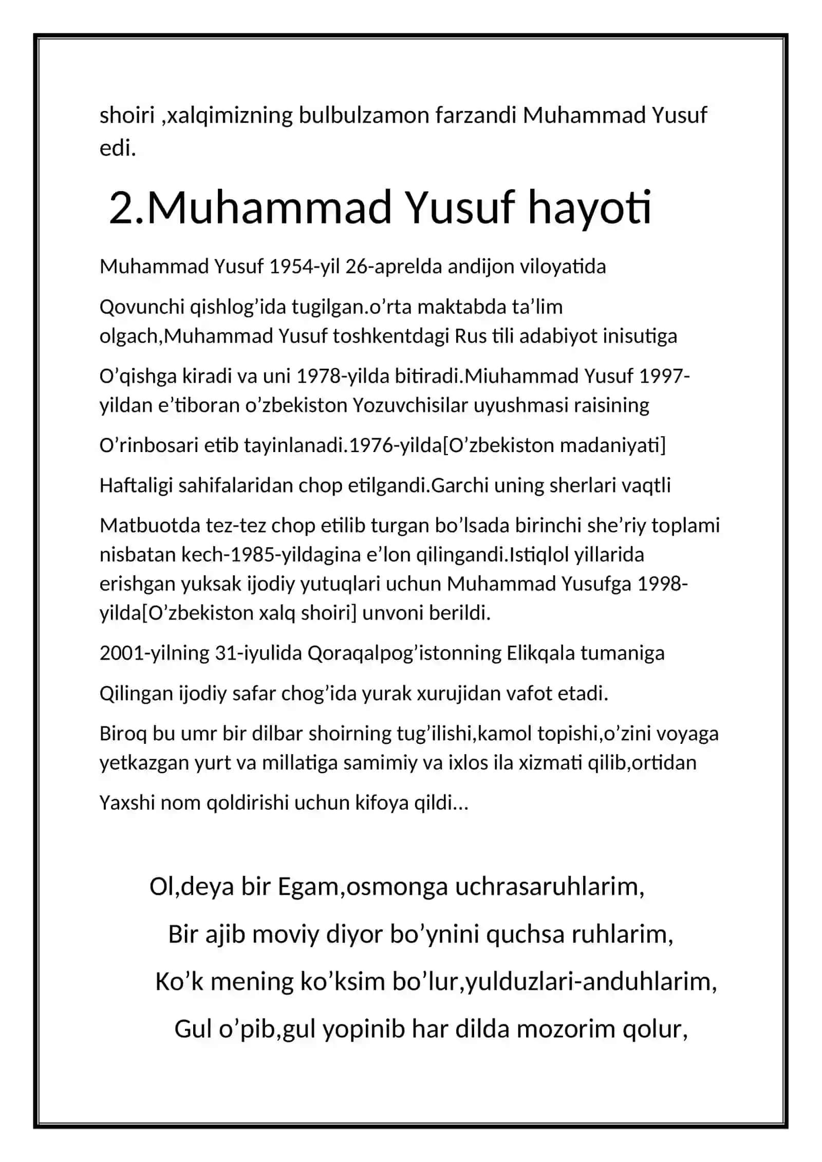 Muhammad Yusufning Hayoti va Ijodi Rejasi 4