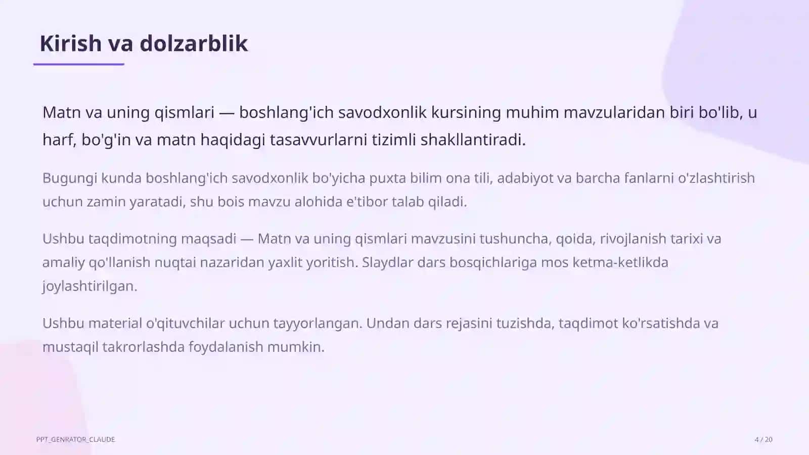 Matn va uning qismlari (3-sinf) 4