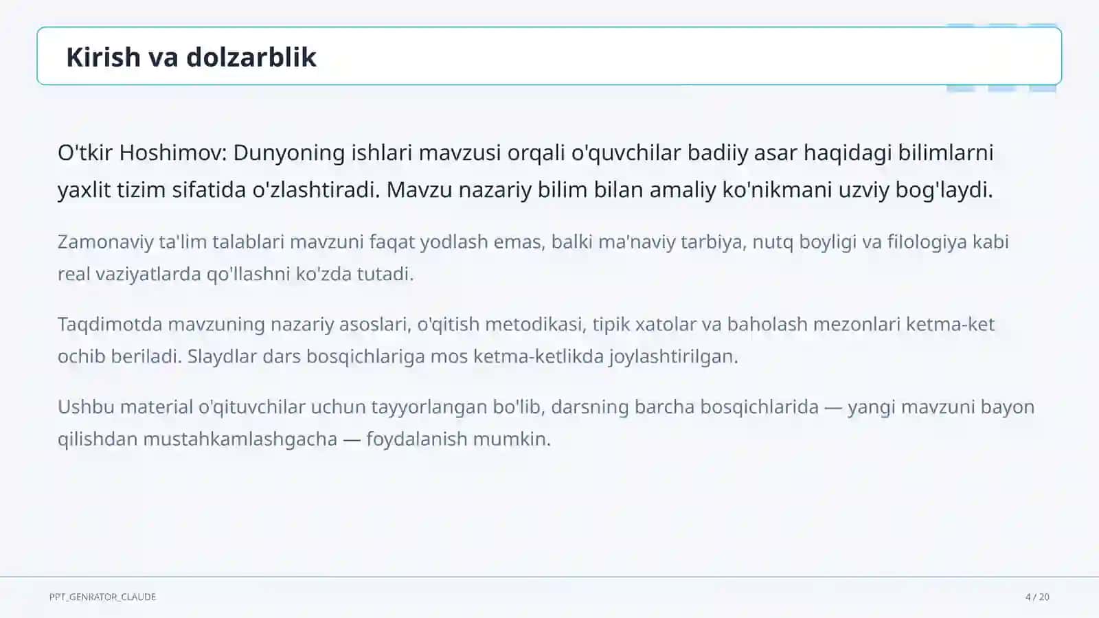 O'tkir Hoshimov: Dunyoning ishlari (7-sinf) 4