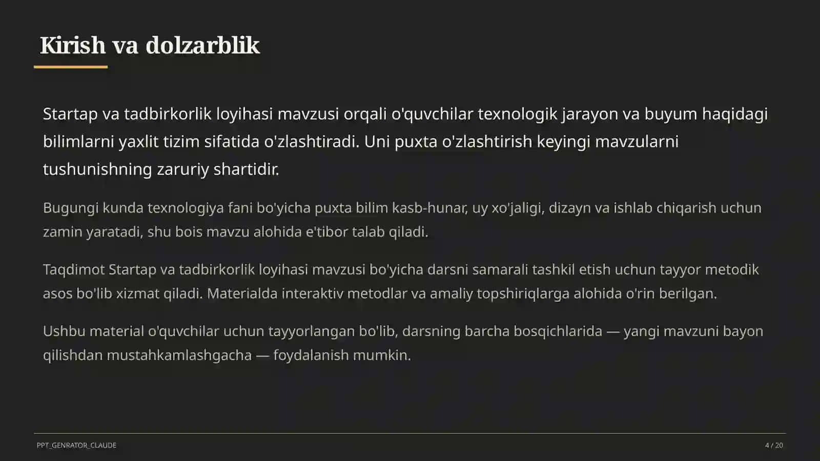 Startap va tadbirkorlik loyihasi (11-sinf) 4