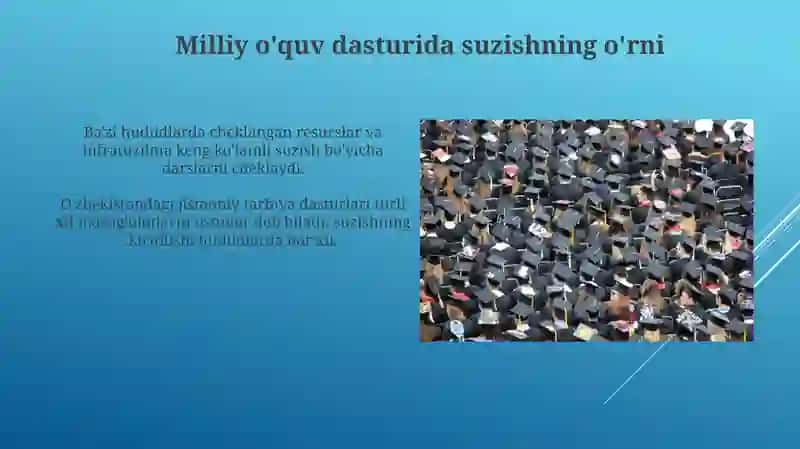 O’zbekiston Respublikasining jismoniy tarbiya tizimida suzishning o’rni 4