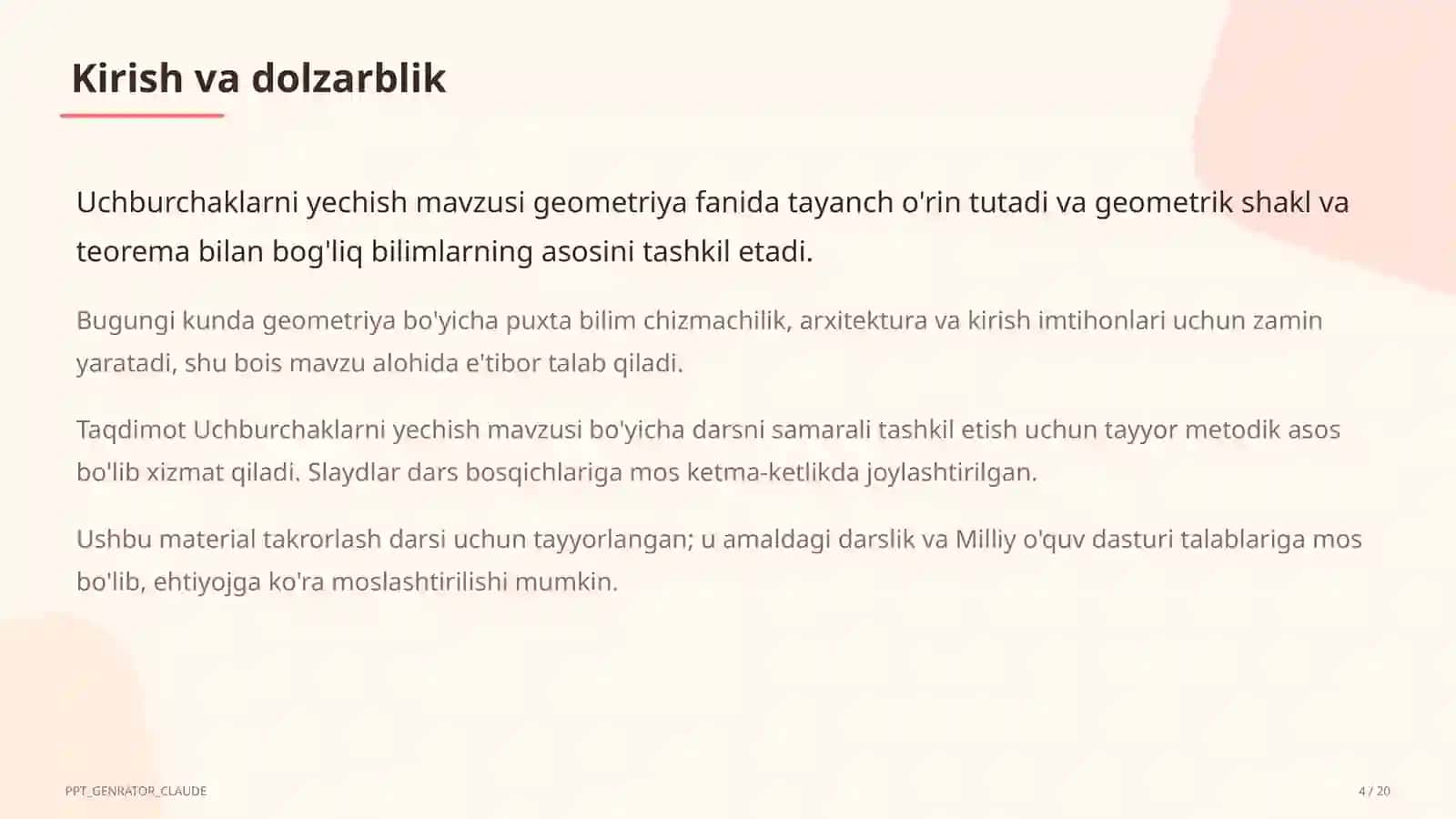 Uchburchaklarni yechish (9-sinf) 4