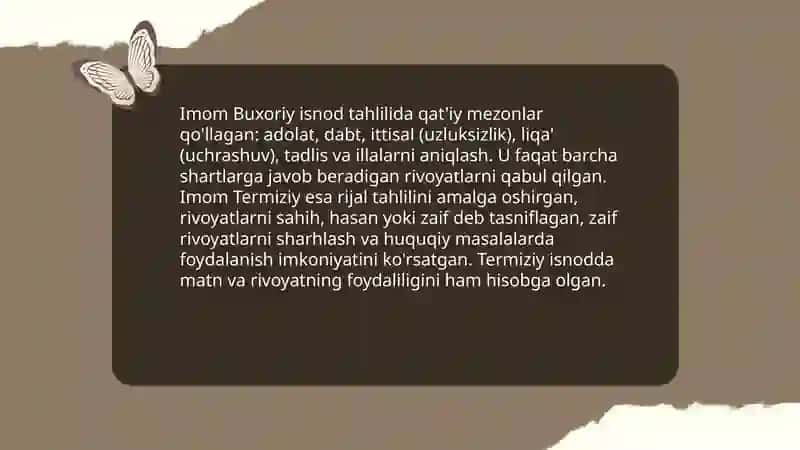 Imom Buxoriy va Imom Termiziyning hadis ilmiga qo'shgan hissalarini qiyosiy tahlili 4