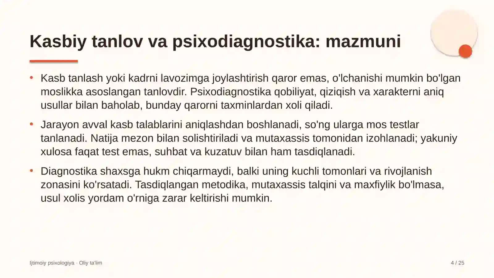 Baholash tashkilotlarida kasbiy tanlov va psixodiagnostika 4