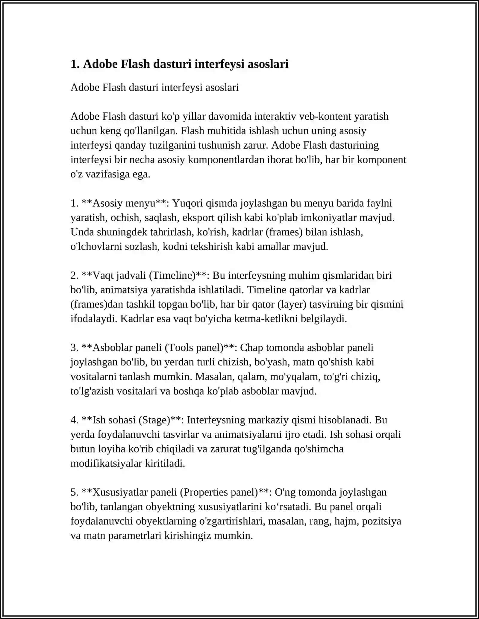 ADOBE FLASH DASTURI INTERFEYSI ELEMENTLARI 4