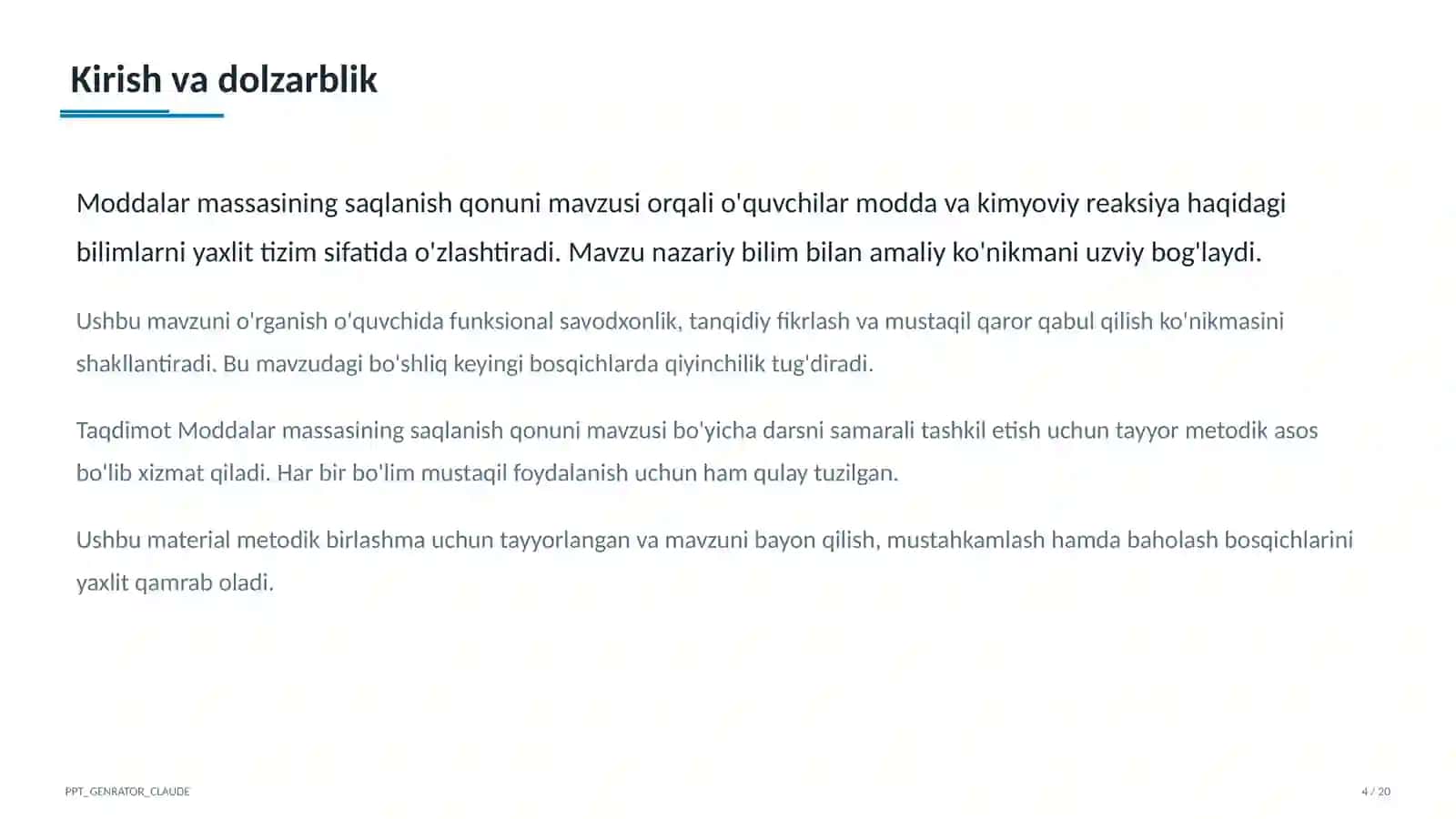 Moddalar massasining saqlanish qonuni (7-sinf) 4