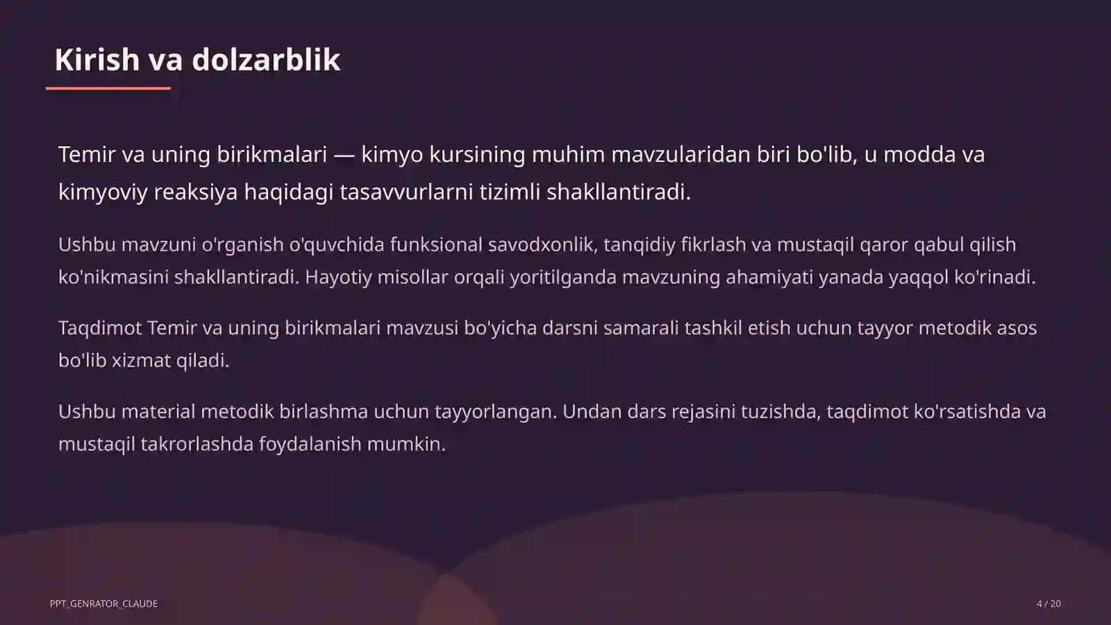 Kimyo (7–11) — metodik birlashma uchun 4