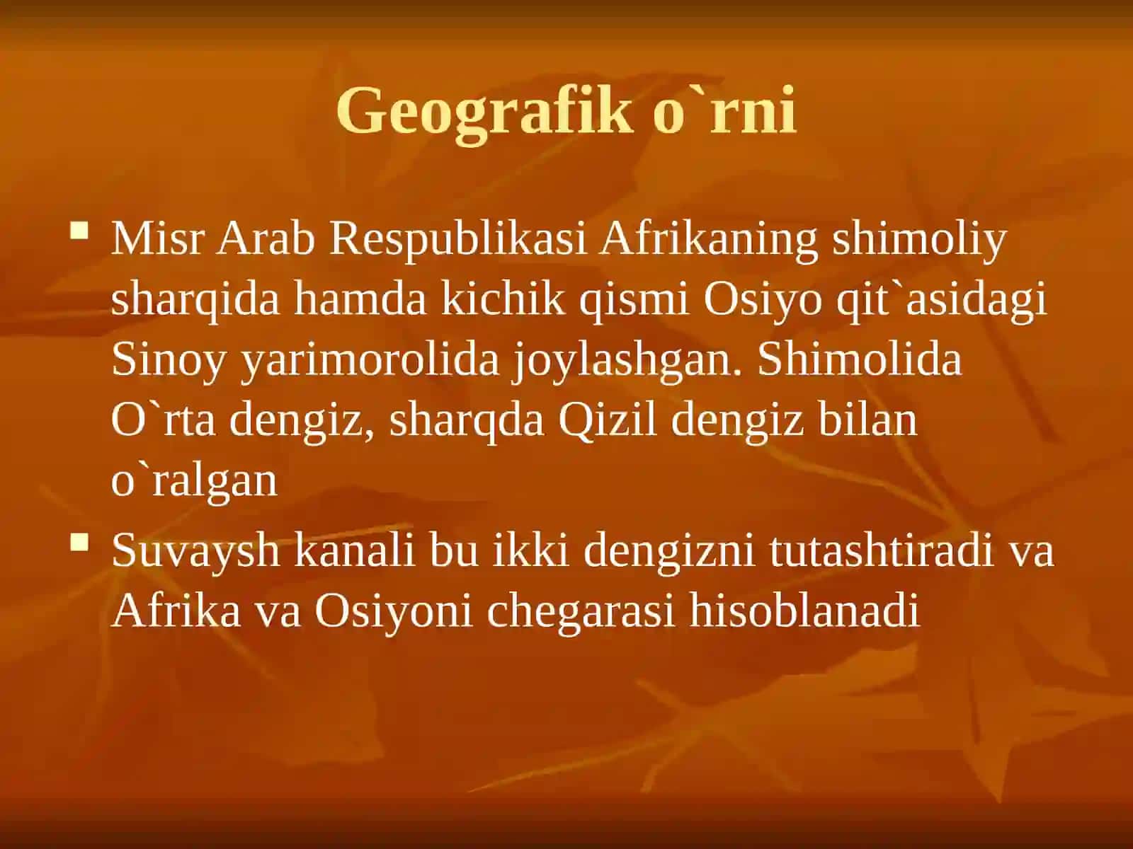 Misr Arab Respublikasi. 9-sinf geografiya fanidan dars ishlanma 4