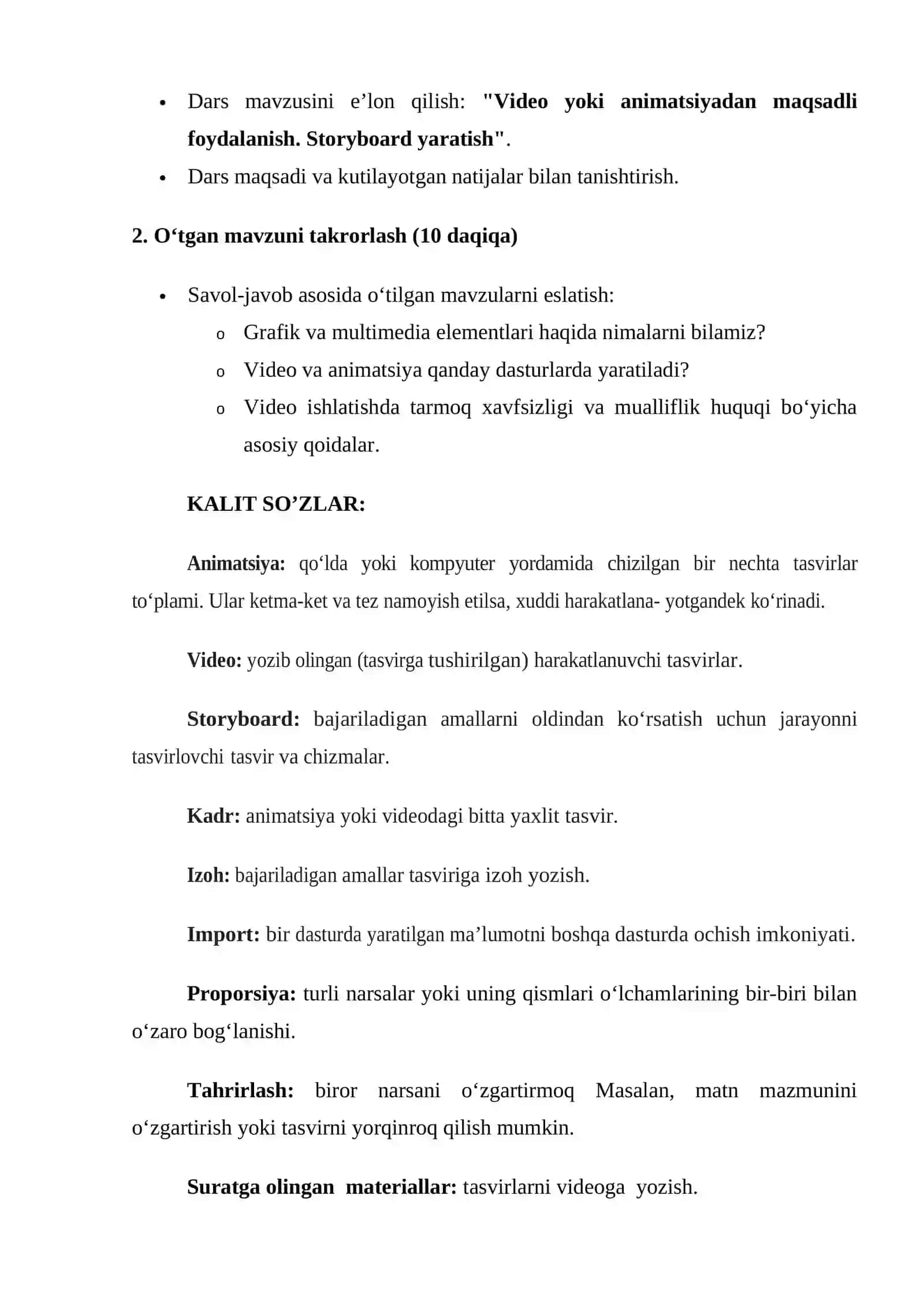 Video yoki animatsiyadan maqsadli foydalanish. Storyboard yaratish 4