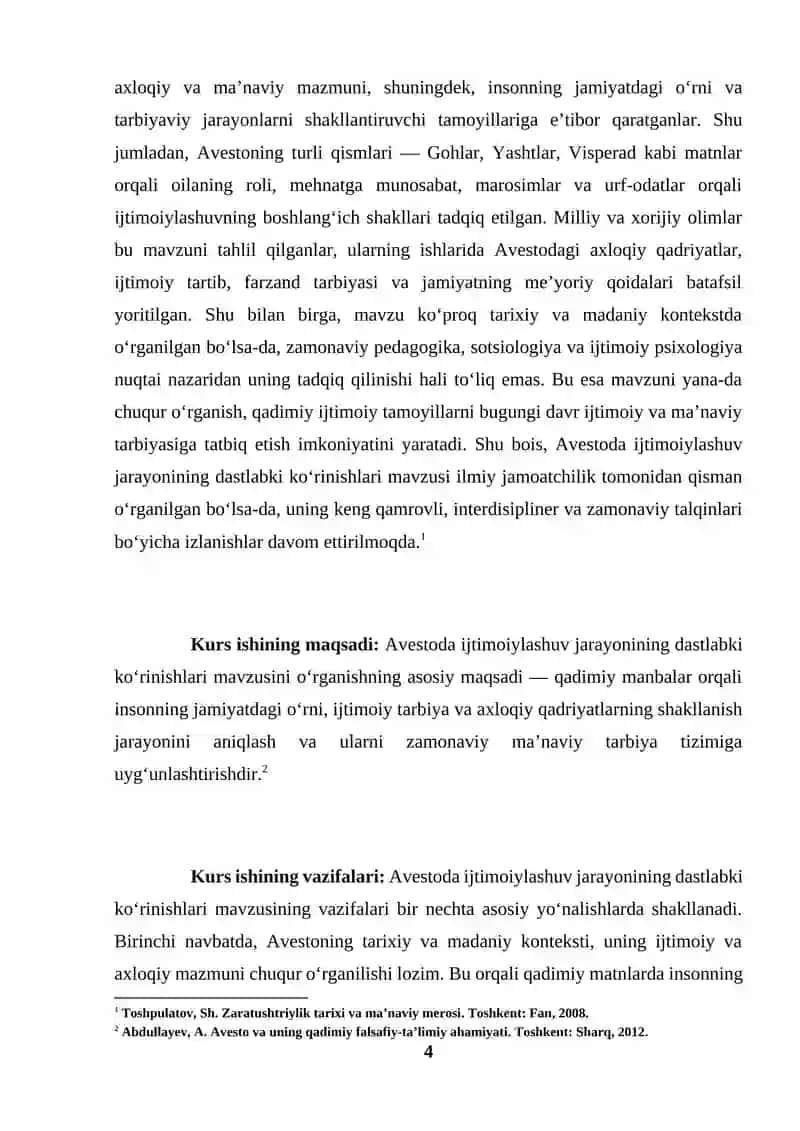 Avestoda ijtimoiylashuv jarayonining dastlabki ko'rinishlari (KURS ISHI) 4